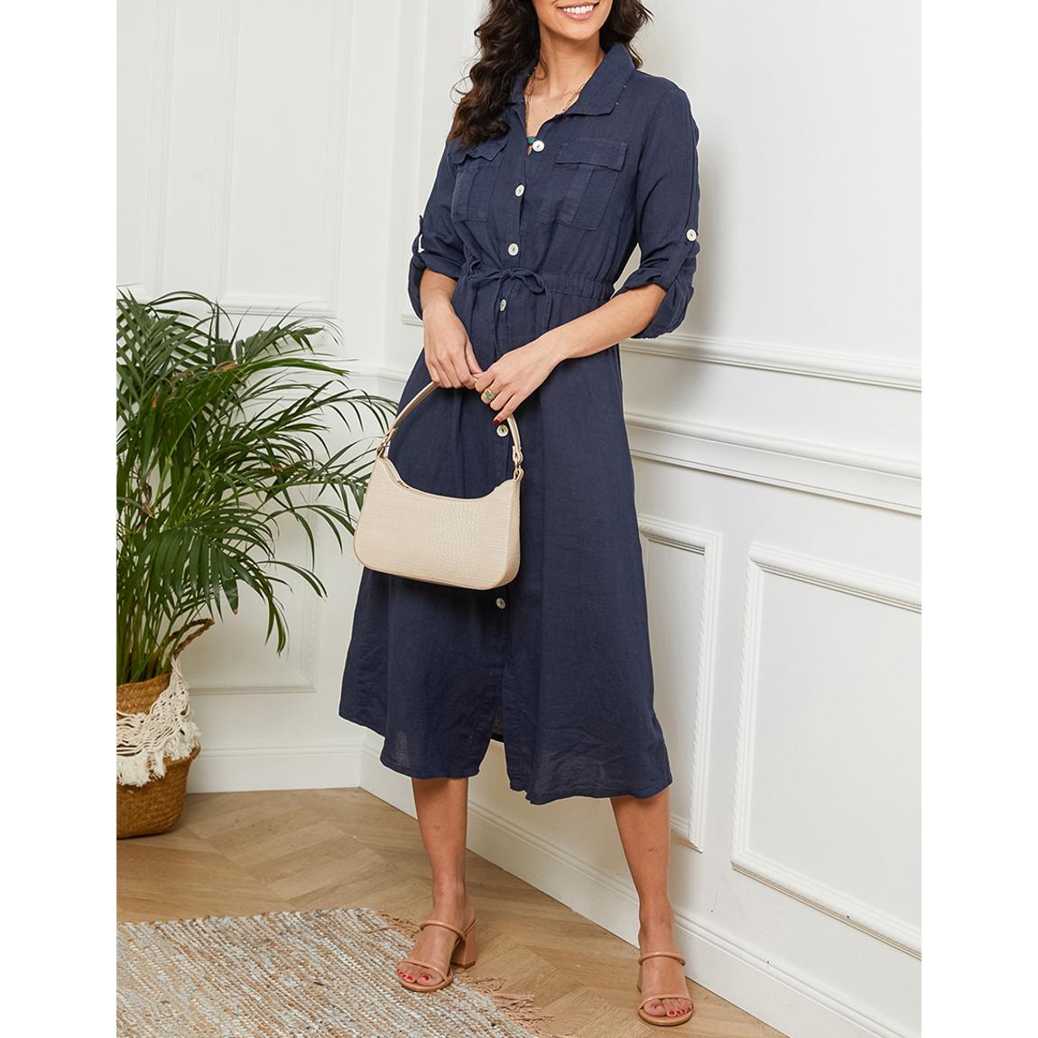 Robe Longue En Lin Bleu Marine main product photo