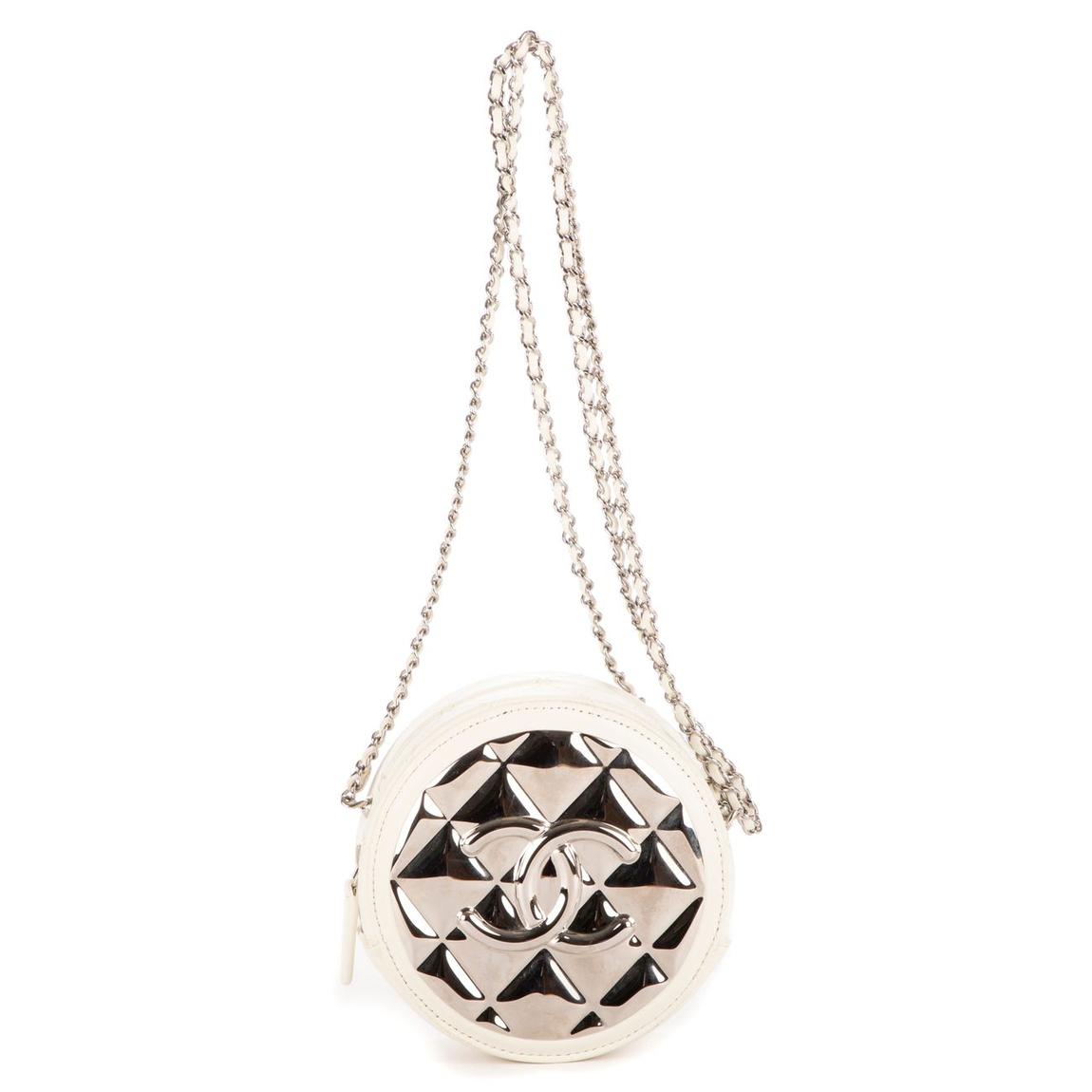 Chanel Mirror Round Chain Crossbody Mini en Blanc/Argent main product photo