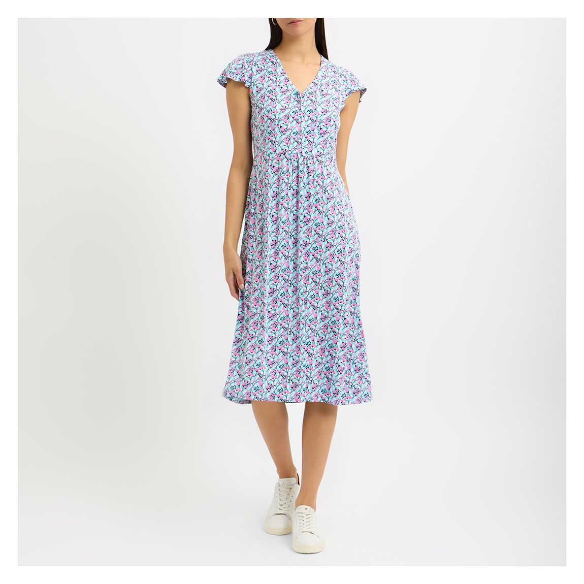Robe Midi Bleue À Manches Volantes main product photo