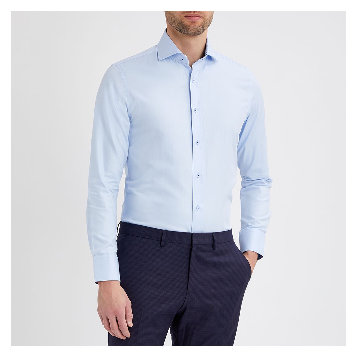 Chemise À Chevrons À Bordures Contrastées Bleu Ciel main product photo