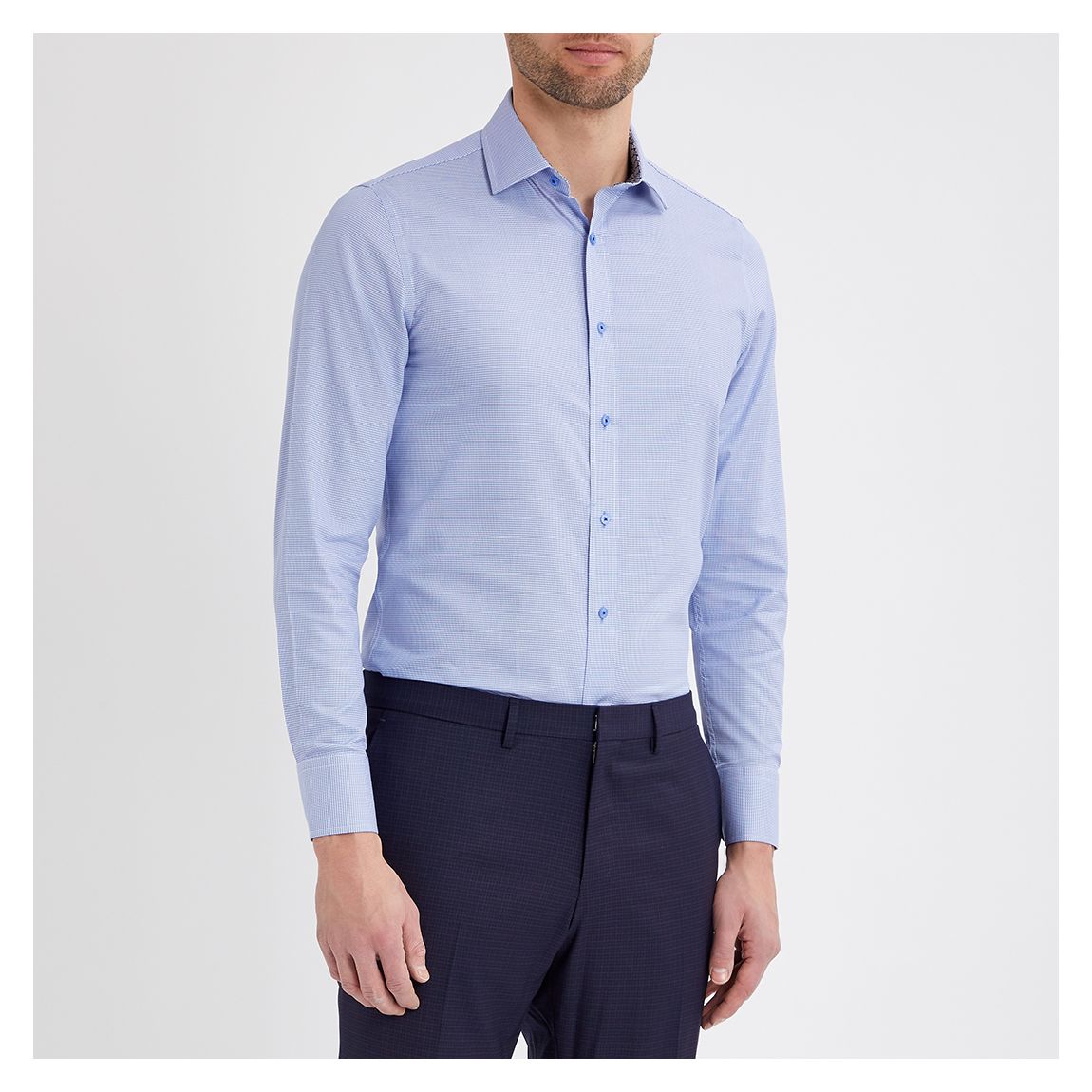 Chemise À Bordures Contrastées Bleu Ciel En Dent De Chien main product photo
