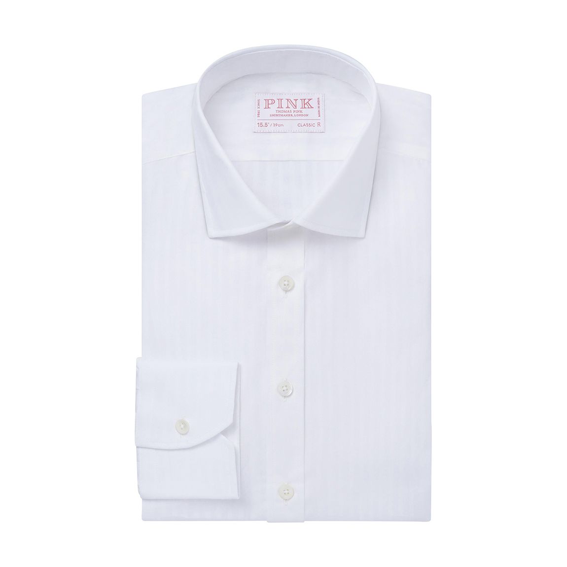 Chemise En Coton De Coupe Classique À Rayures Tonales Blanches main product photo