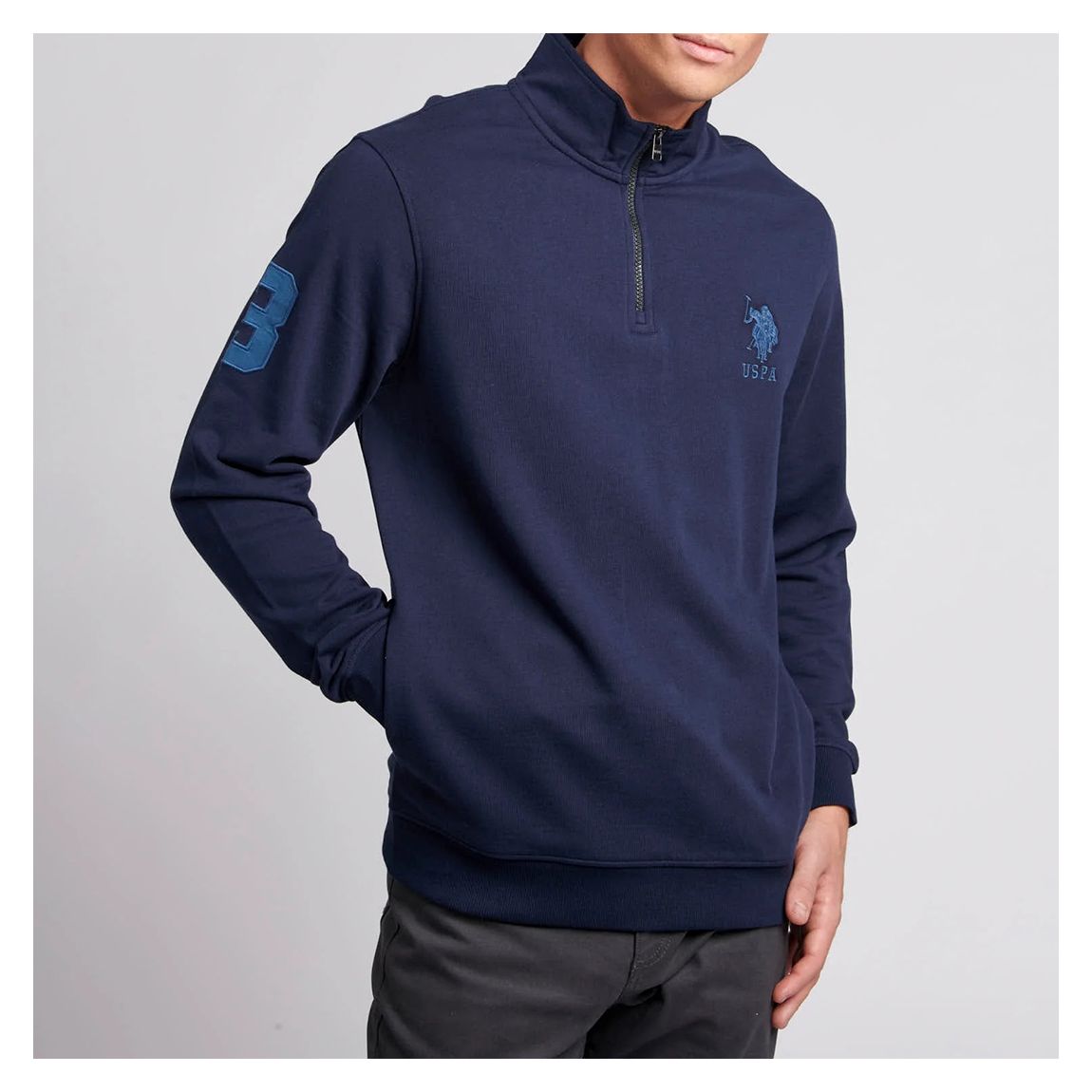 Sweat-Shirt En Coton Semi-Fermé Avec Entonnoir, Bleu Marine main product photo