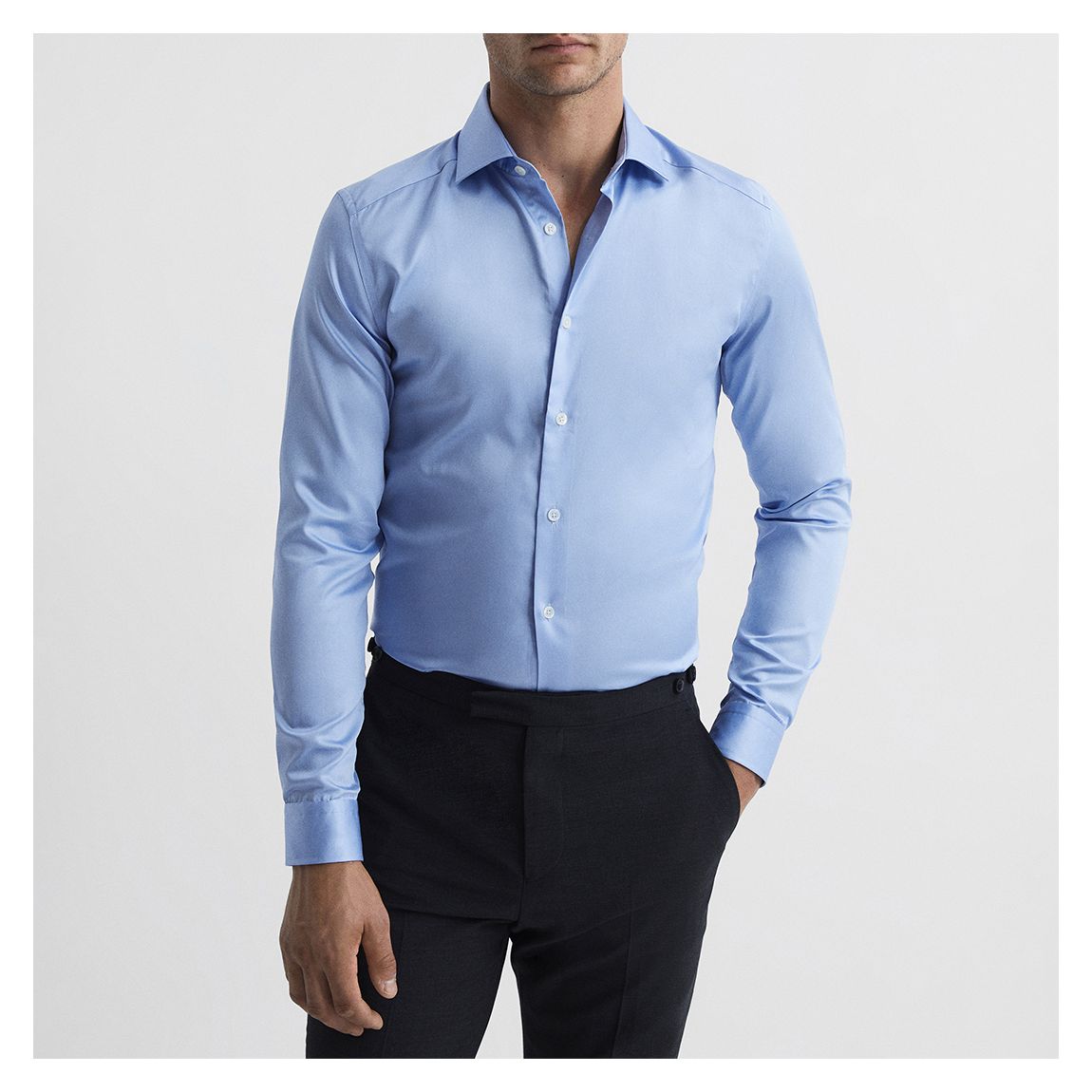 Chemise En Coton Ajustée À Distance, Bleu main product photo