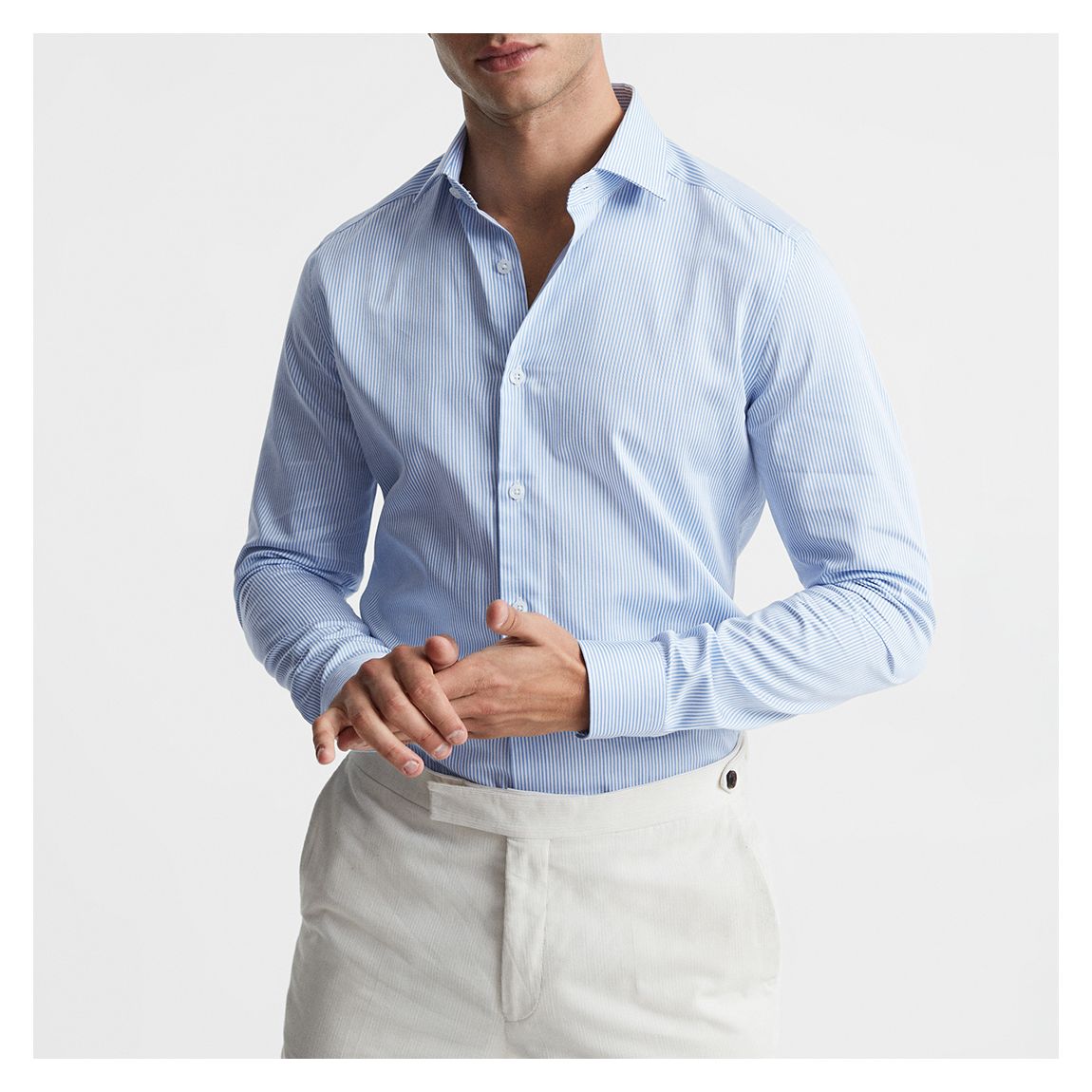 Chemise Slim En Coton À Rayures Éloignées, Bleu main product photo