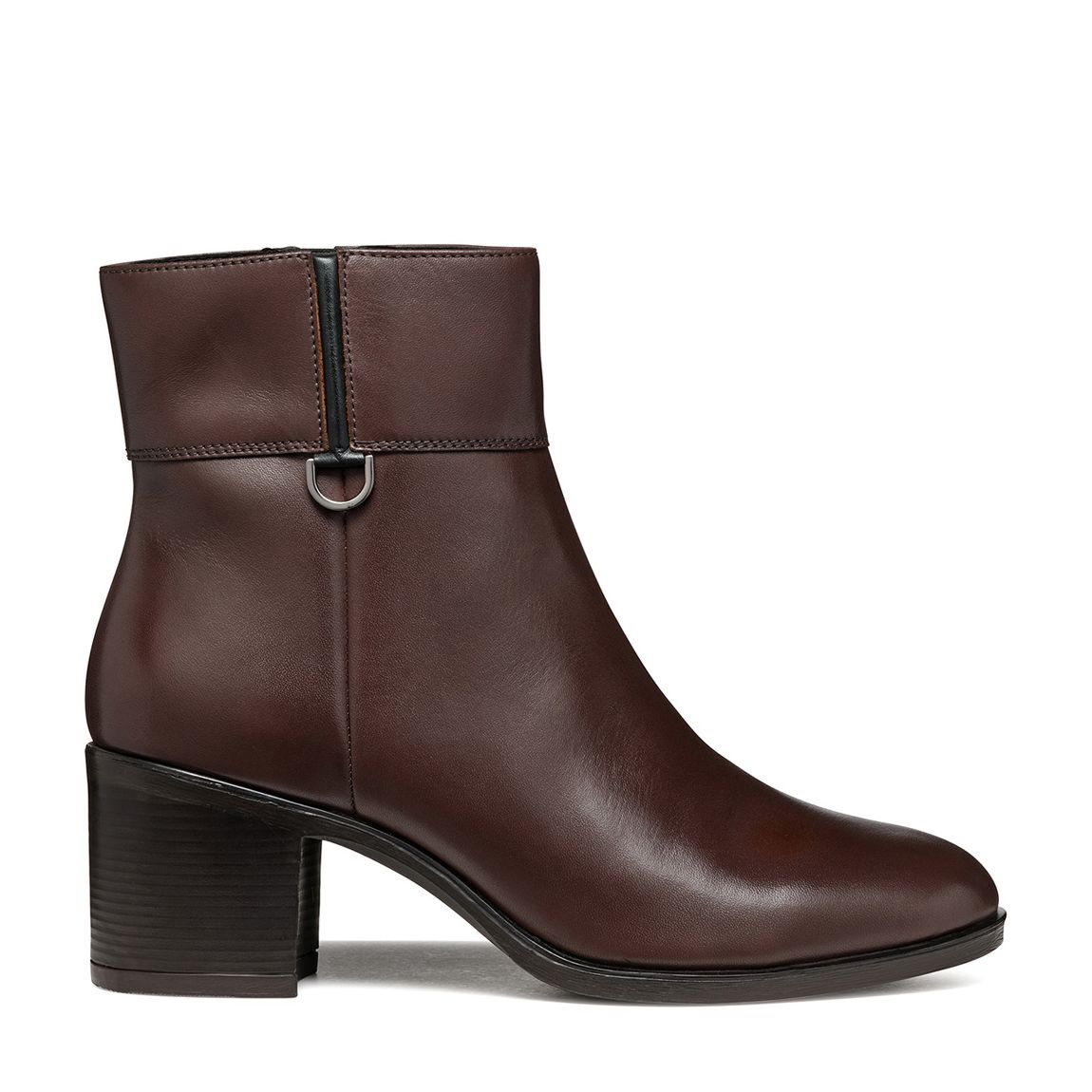 Bottines À Talon En Cuir Marron Foncé Pour Femmes main product photo