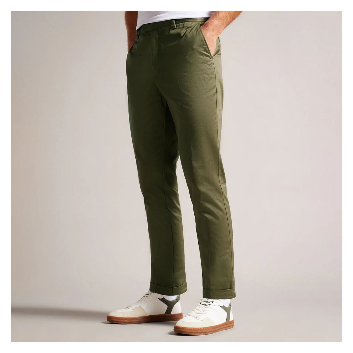 Pantalon en coton sergé vert foncé main product photo