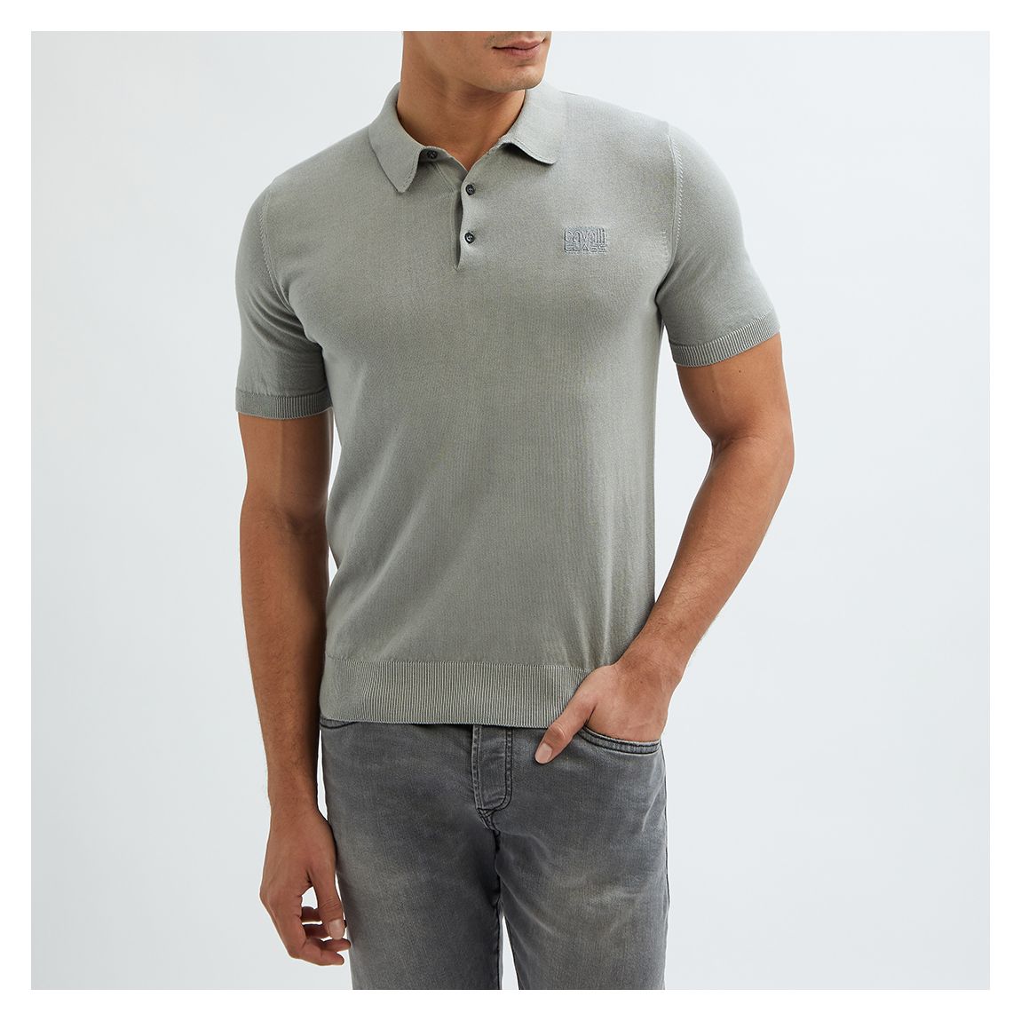 Polo en coton gris à coupe régulière main product photo