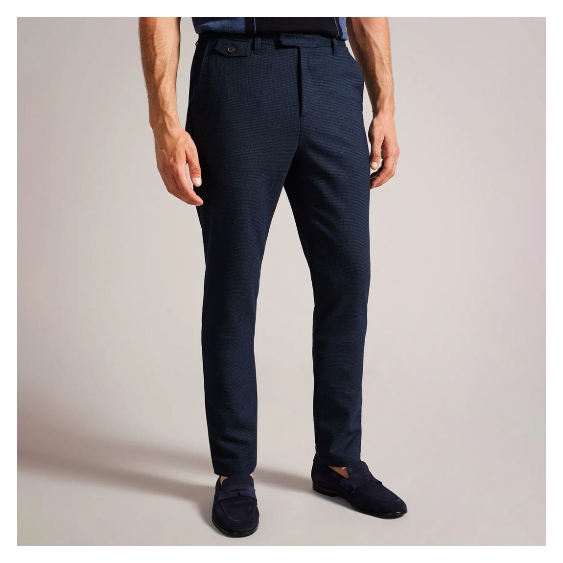 Pantalon chino Slim Fit pied-de-poule bleu foncé main product photo