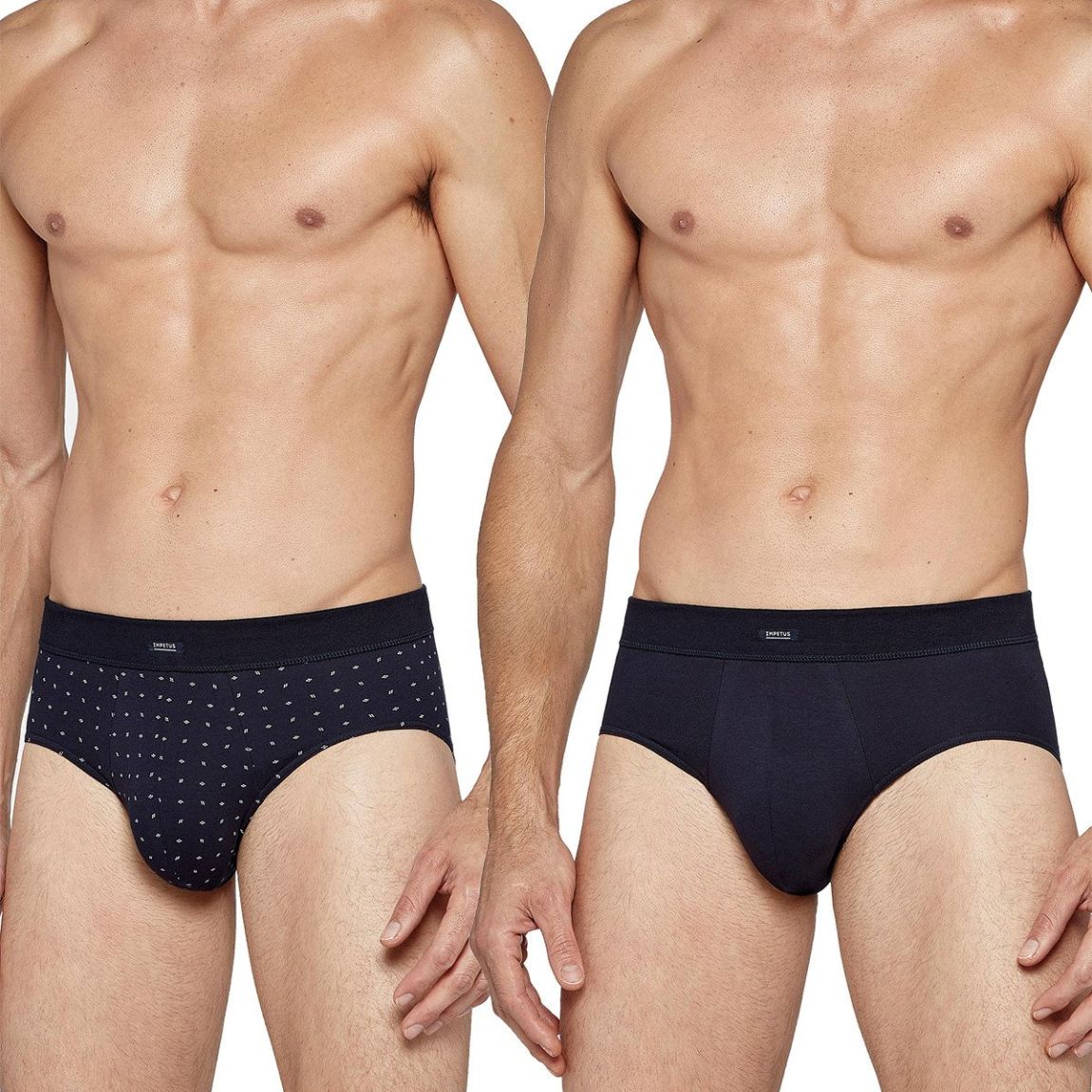 Impetus - Pack 2 slips uni et imprimé en coton ceinture tubulaire Azurite main product photo