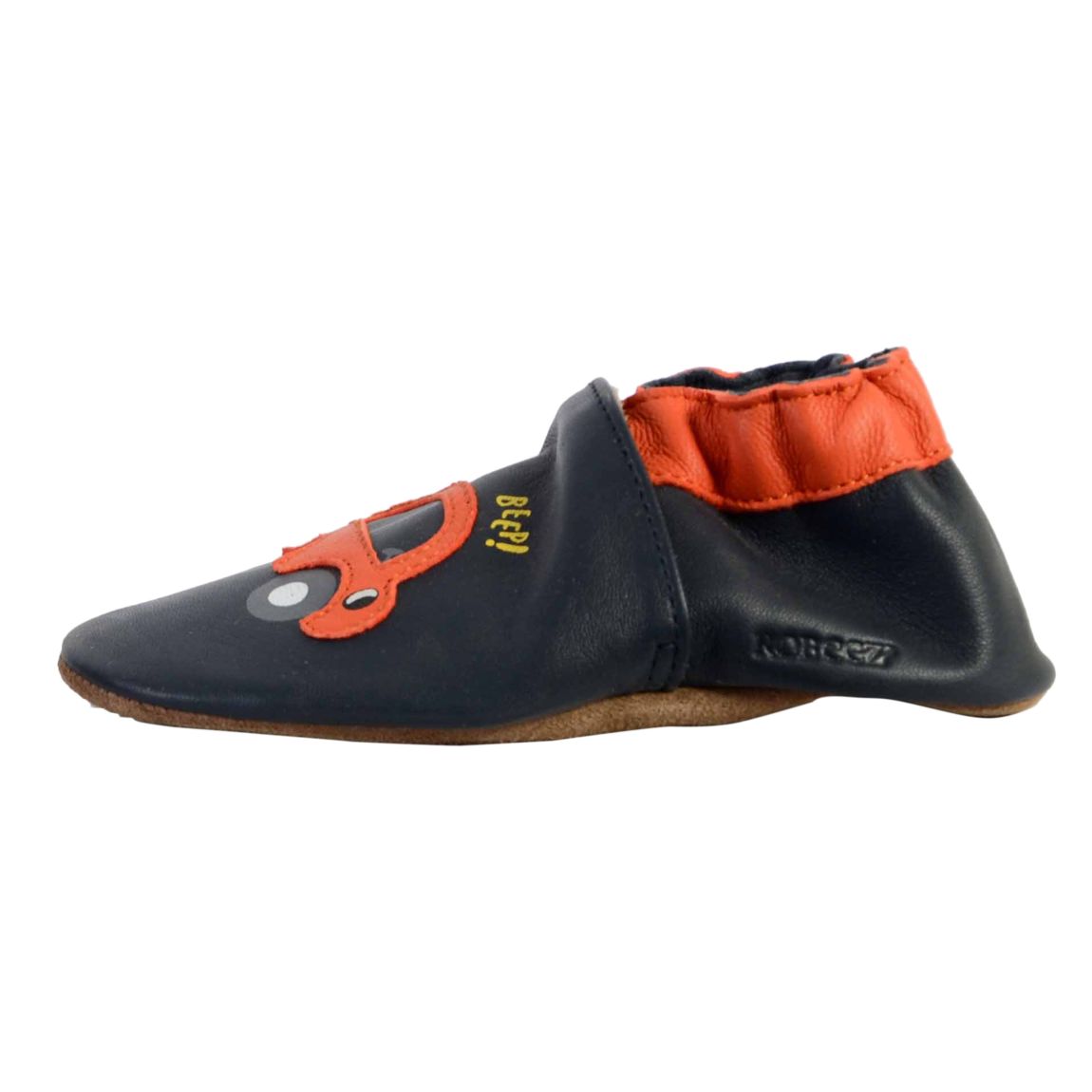 Chausson Cuir Enfant Robeez Beep Beep Marine Fonce Orange main product photo