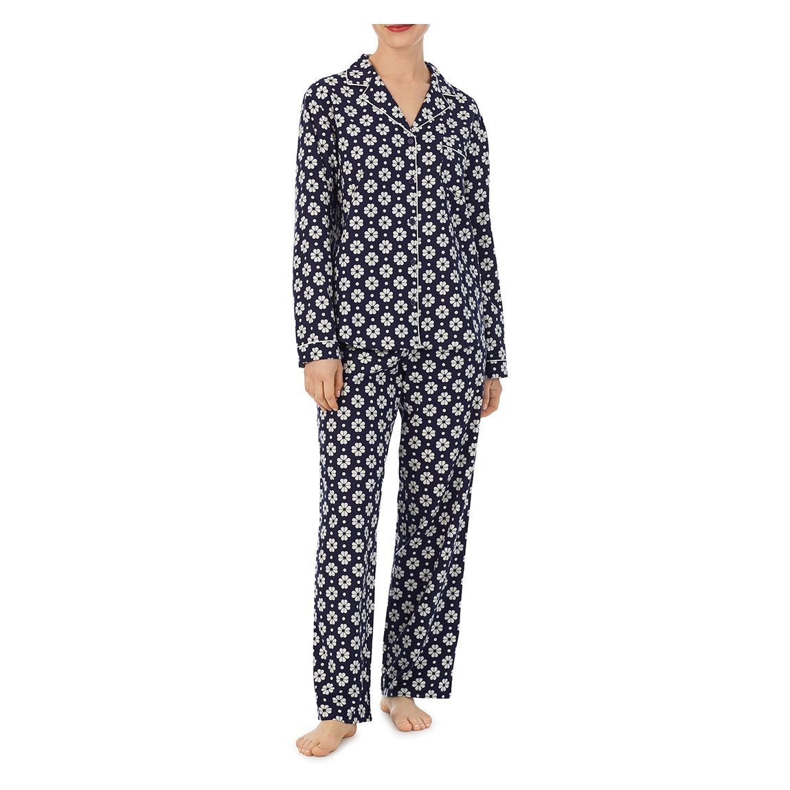 pyjama long imprimé fleurs bleu marine main product photo