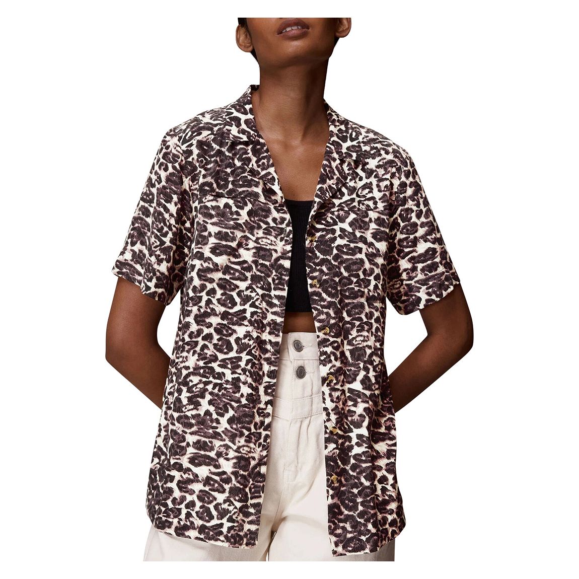 Chemise Décontractée À Imprimé Léopard Marron main product photo