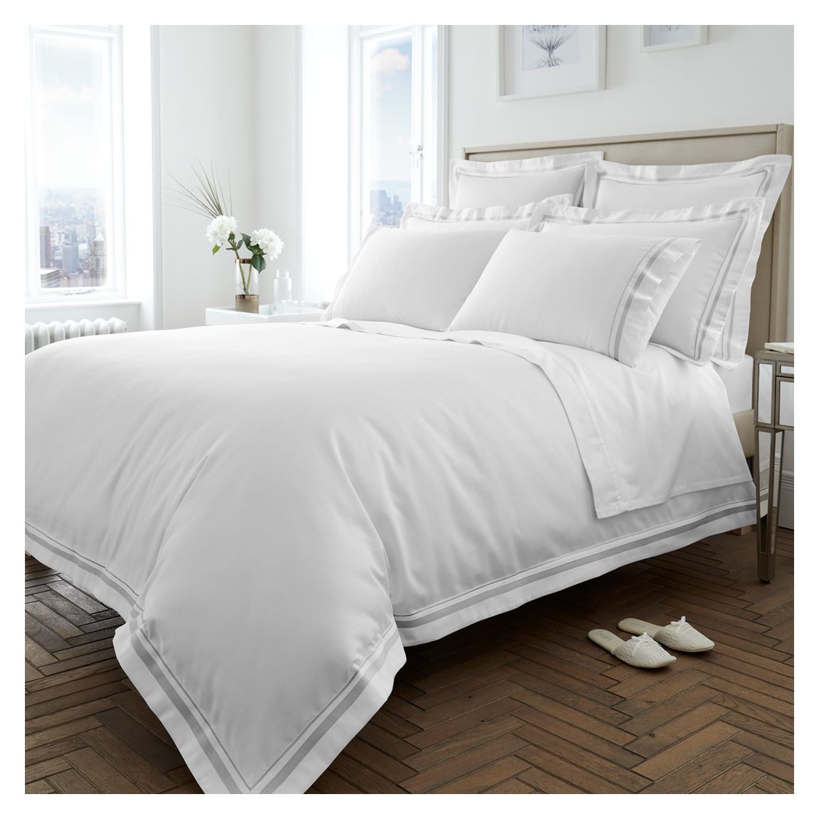 Ensemble De Housses De Couette 1000Tc King, Blanc/Gris main product photo