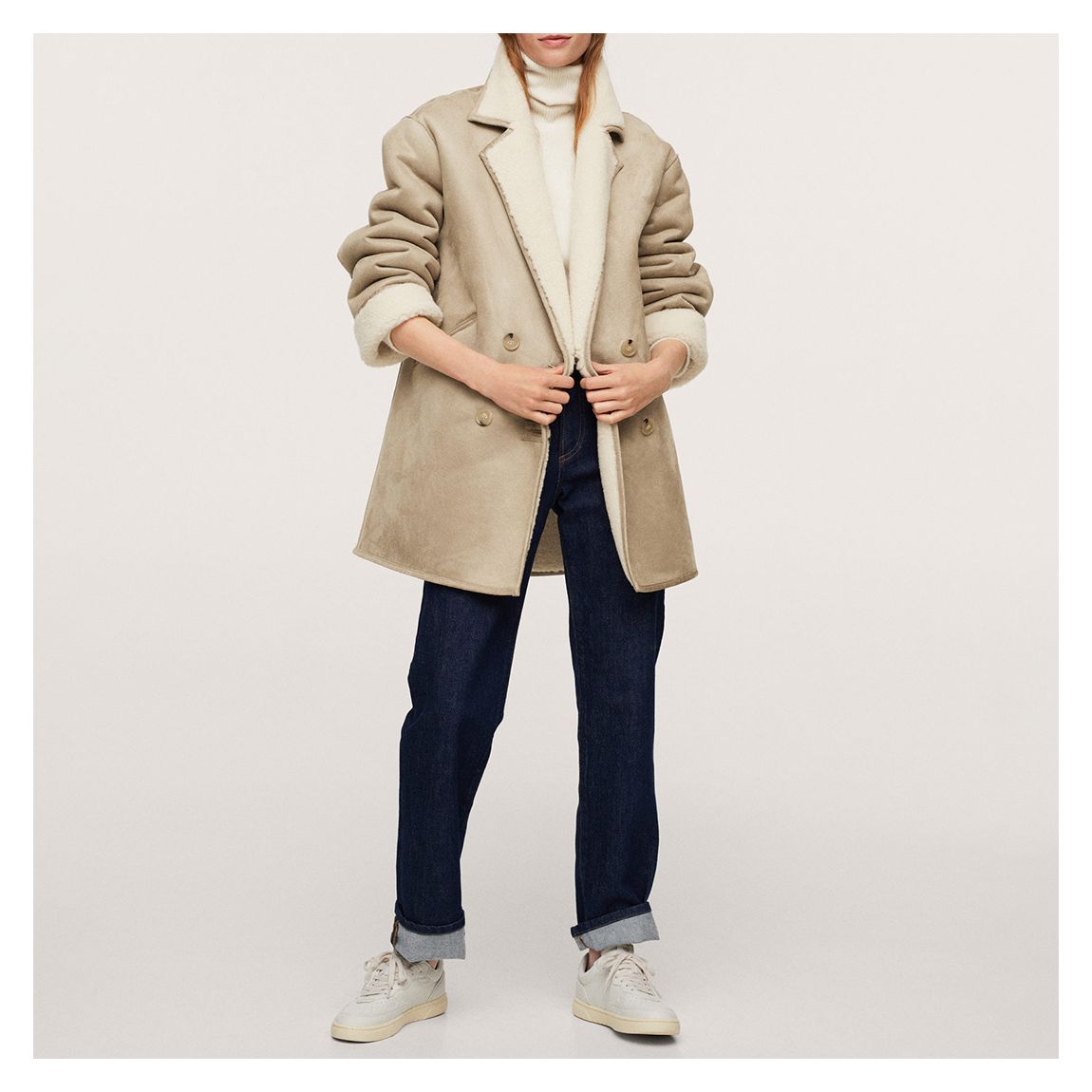 Manteau double face surdimensionné beige main product photo