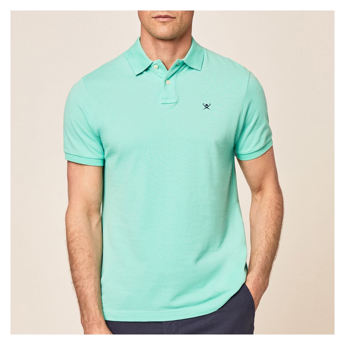 Polo en coton avec col à logo, bleu aqua main product photo