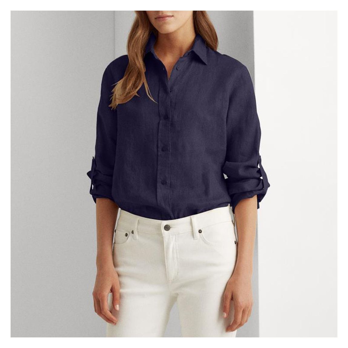 Navy Linen Long Sleeve Shirt main product photo