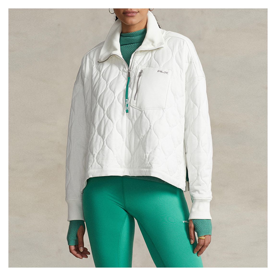 White Quilted Half Zip Cotton Overcoat main product photo