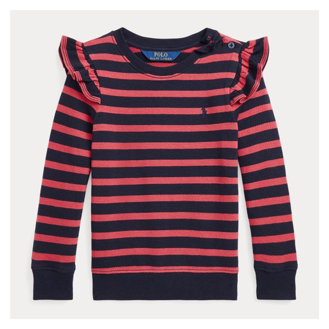 Toddler Girl's Pink Terry Striped Cotton Ruffle Top main product photo