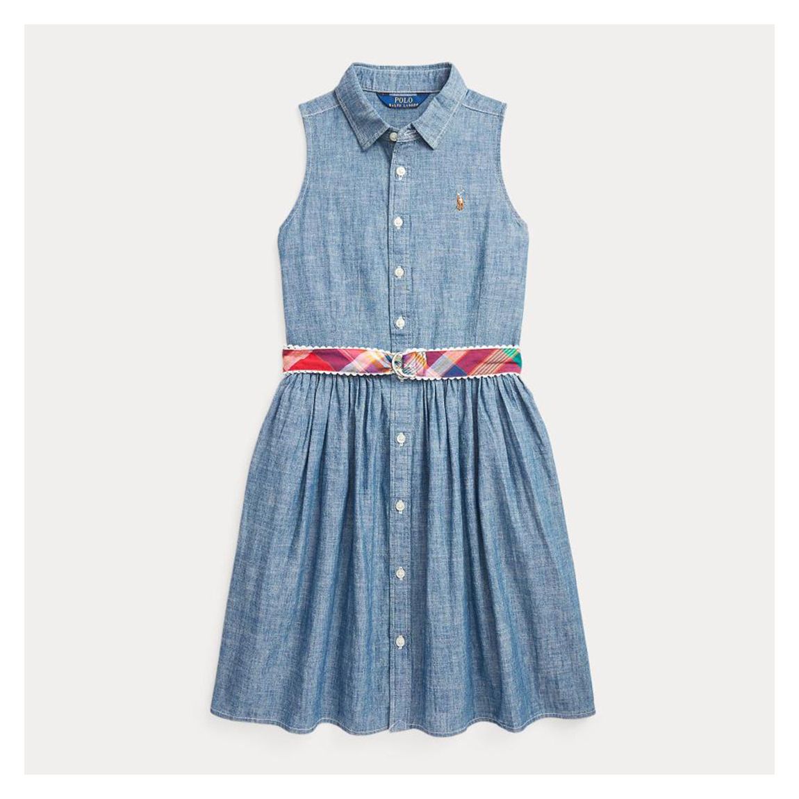 Older Girl's Denim Belted Sleeveless Cotton Dress main product photo
