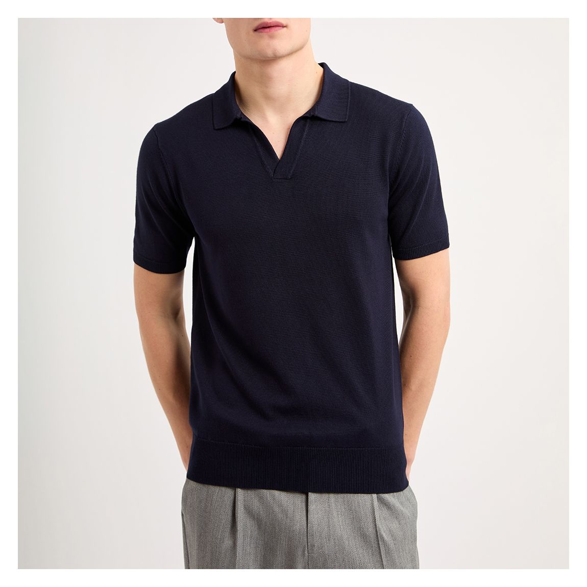 Polo en tricot à col ouvert, marine main product photo