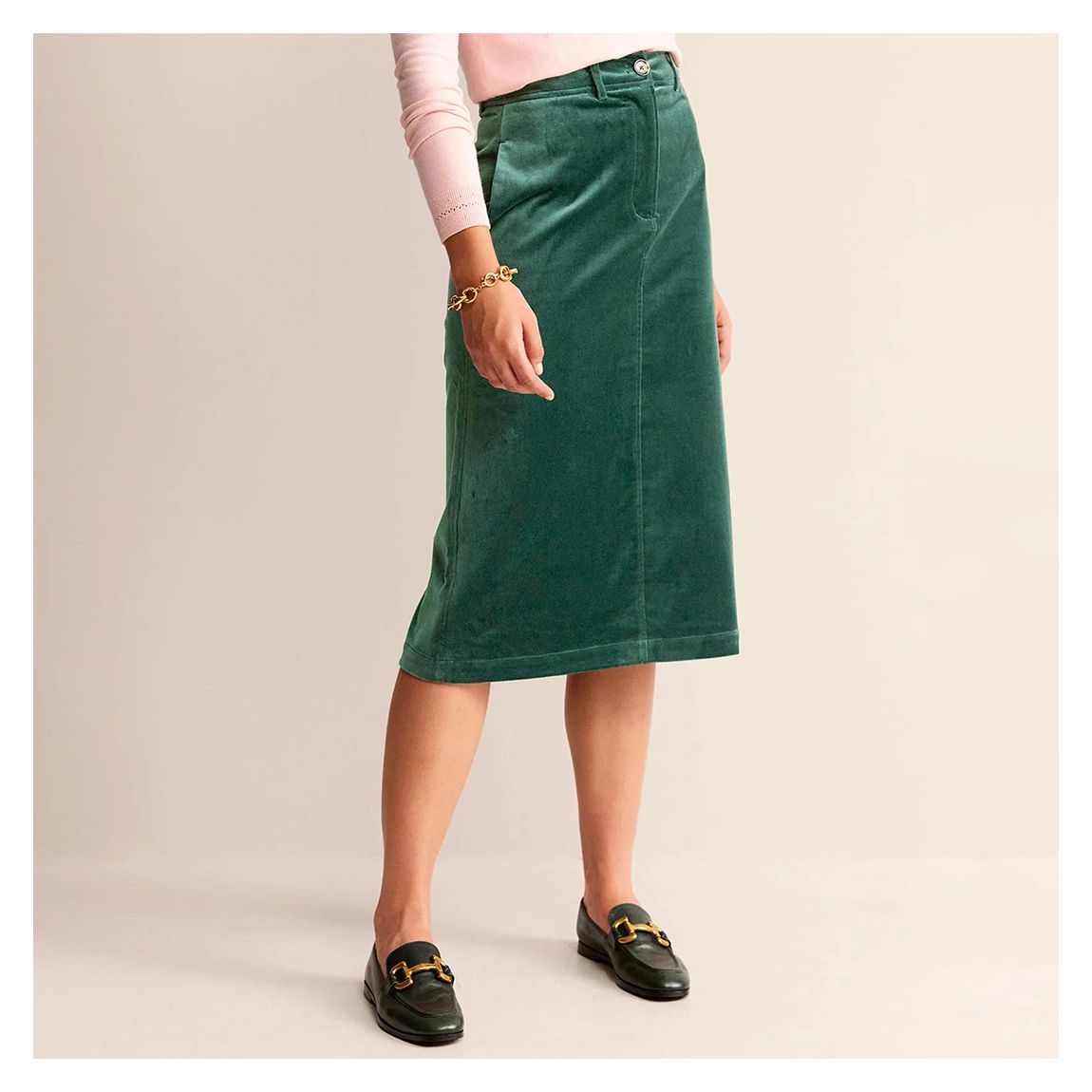 Jupe Midi En Velours Margot Vert main product photo