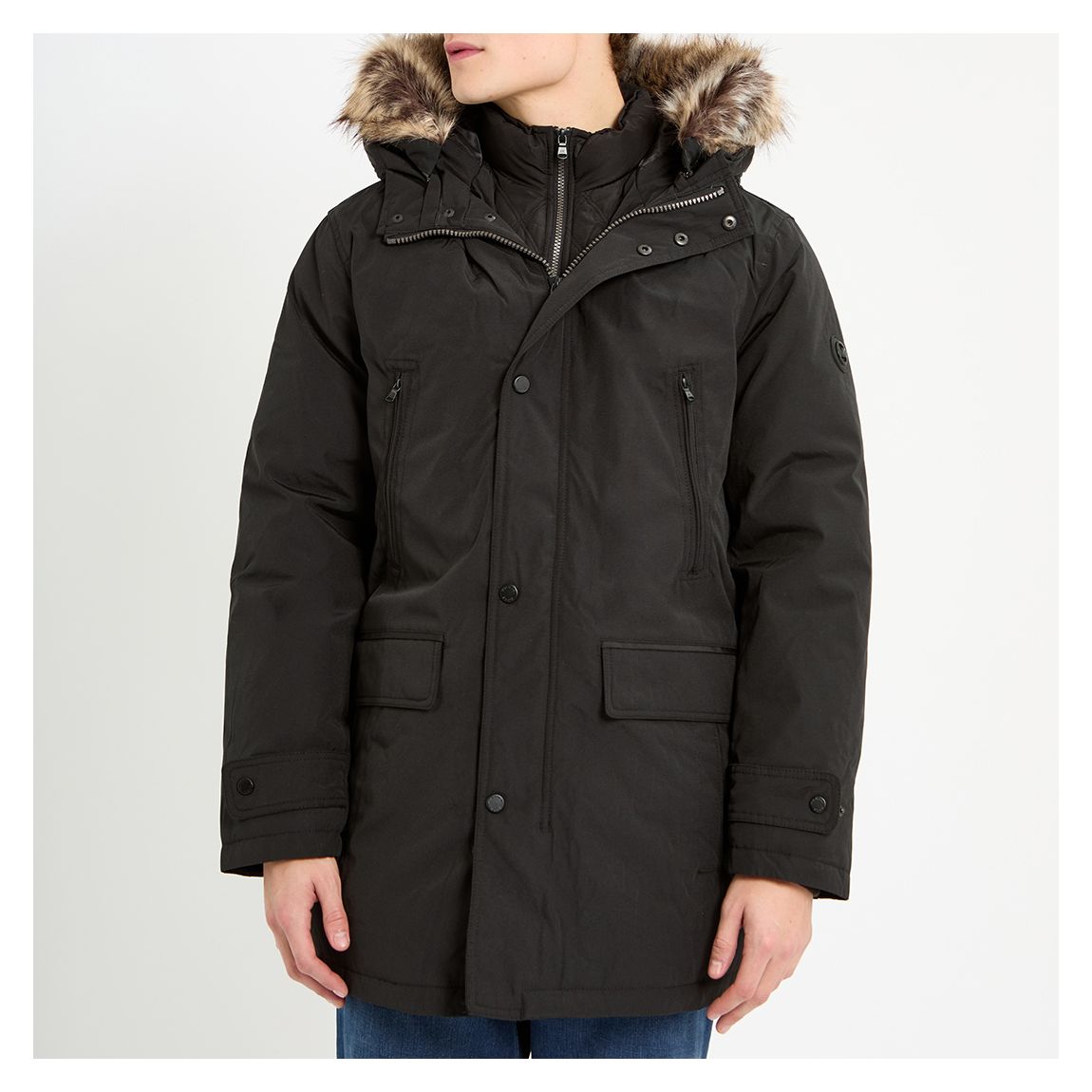 Navy Faux Fur Hooded Jacket main product photo
