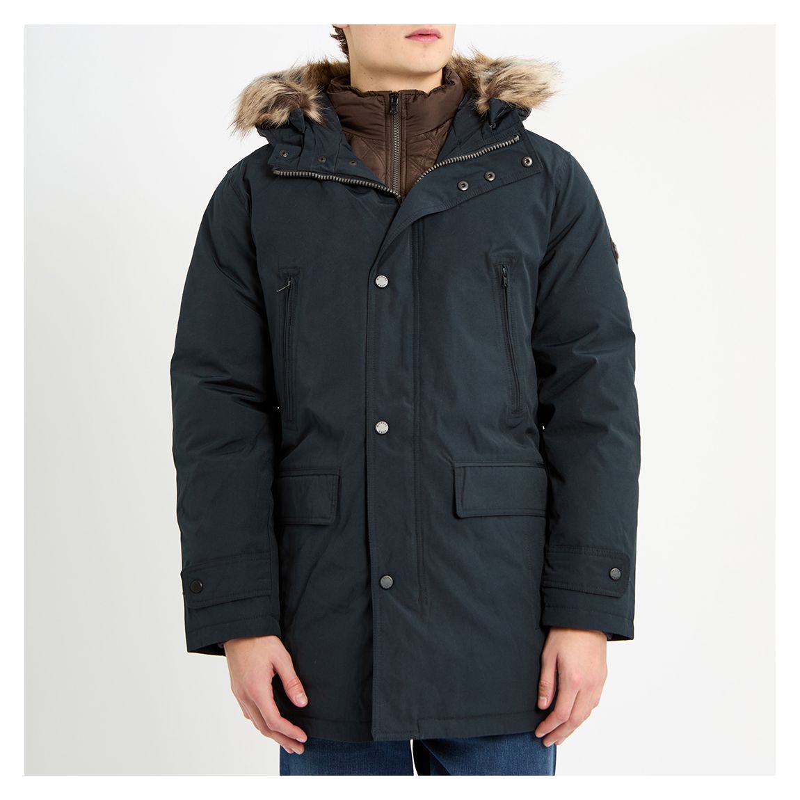 Navy Faux Fur Hooded Jacket main product photo