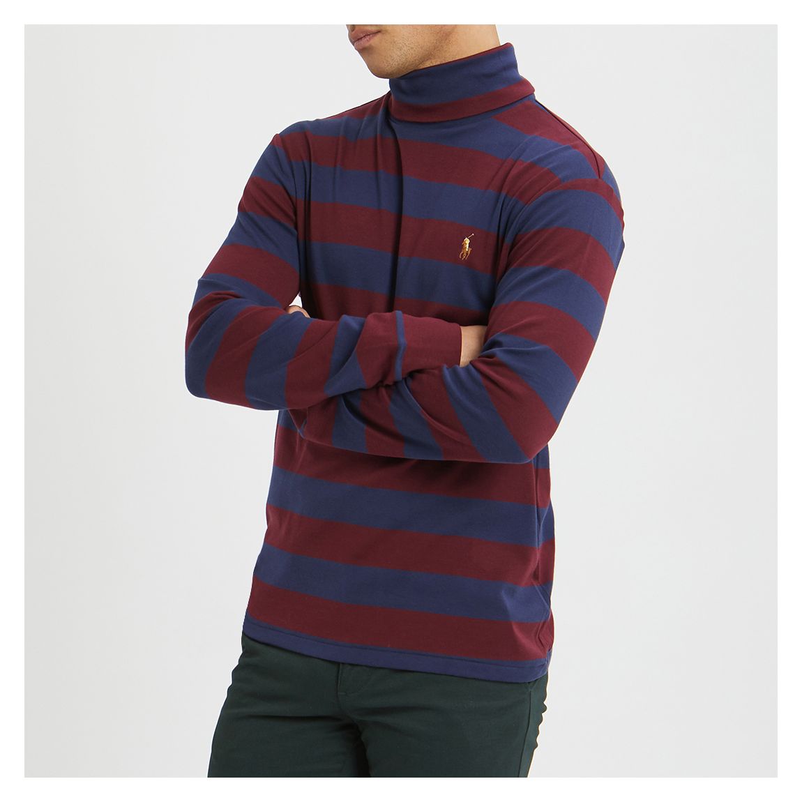Dark Red Stripe Cotton Roll Neck Top main product photo