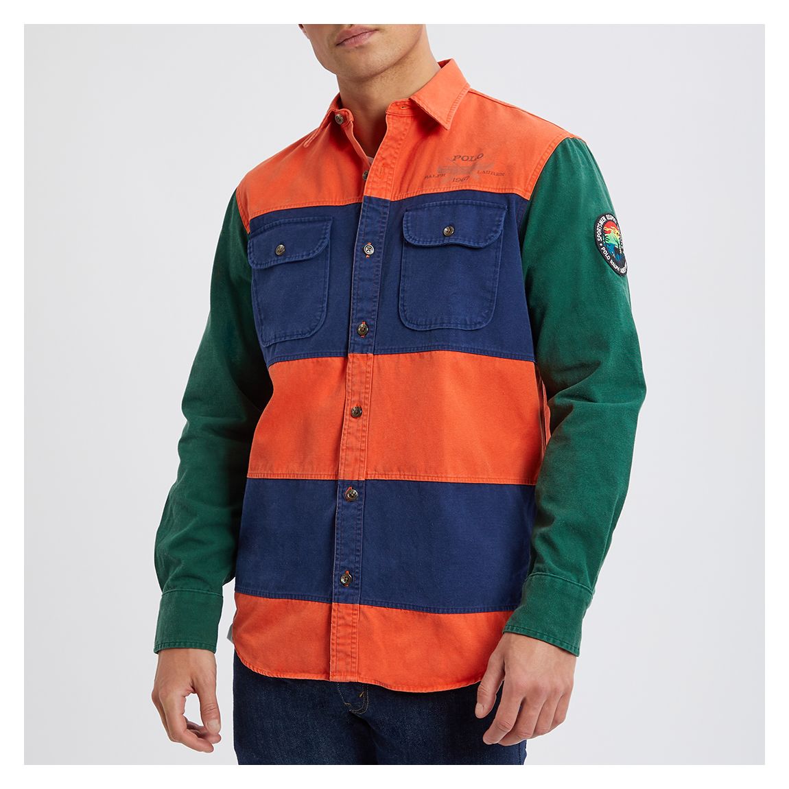 Red/Navy Pieced Canvas Cotton Shirt main product photo
