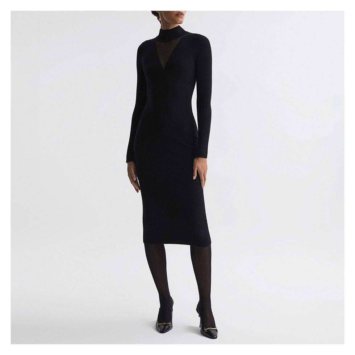 Robe Sabrina Noire En Laine Mélangée Côtelée main product photo