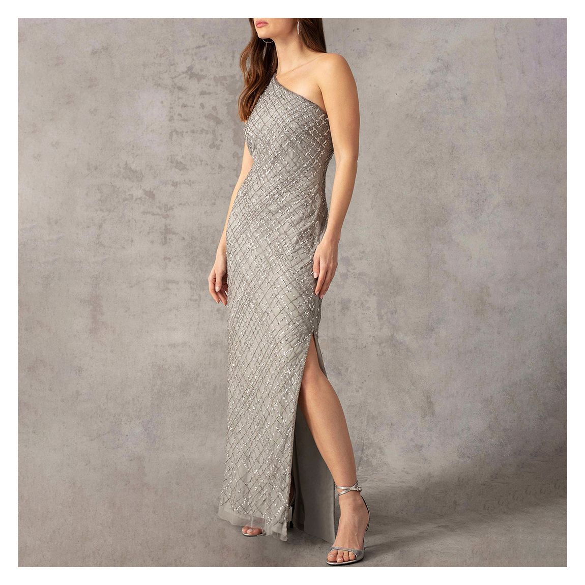 Robe Grise Perlée À Une Épaule main product photo