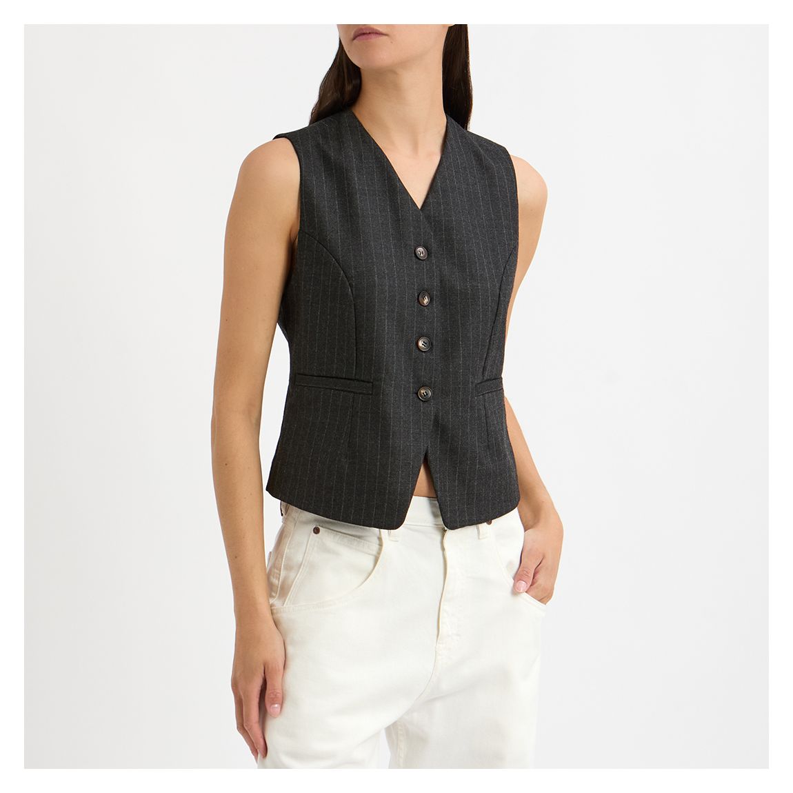 Gilet En Laine Mélangée À Rayures Anthracite main product photo
