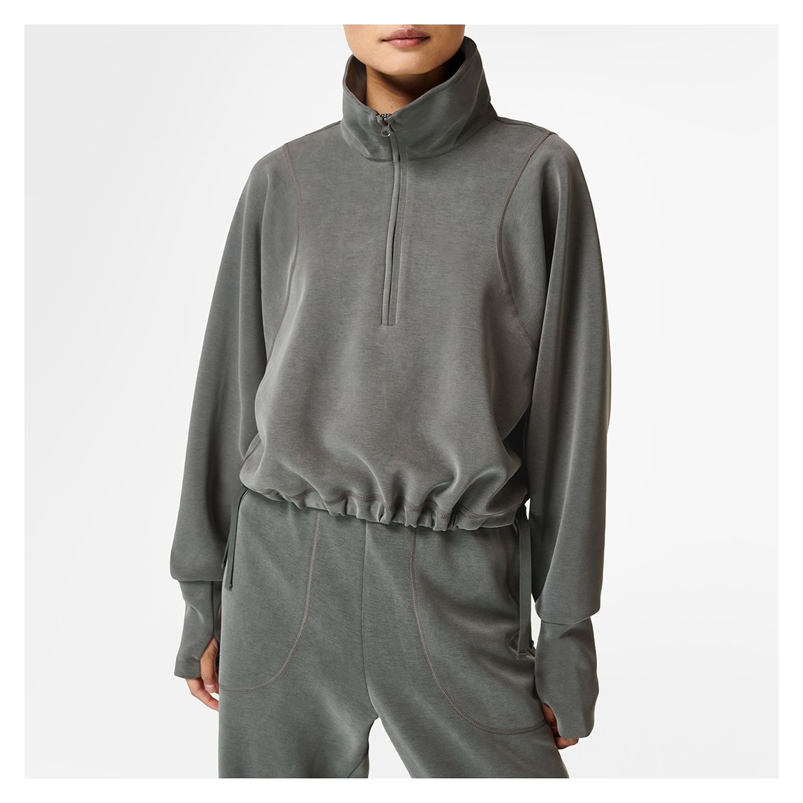 Sweat-Shirt Demi-Fermé Gris Lavable Au Sable main product photo
