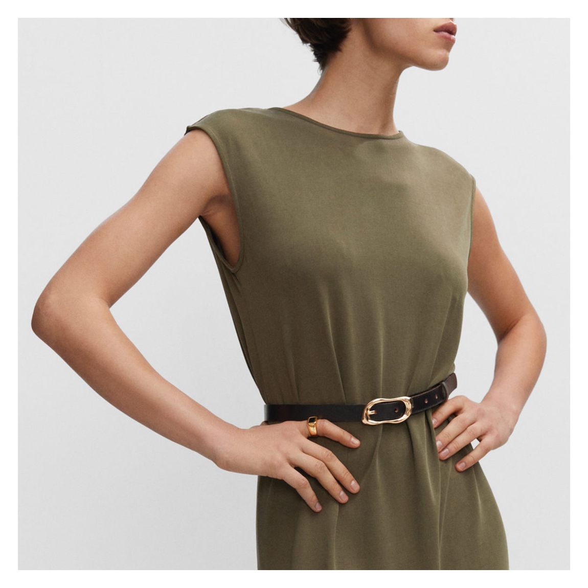 Robe Fendue En Modal Kaki main product photo
