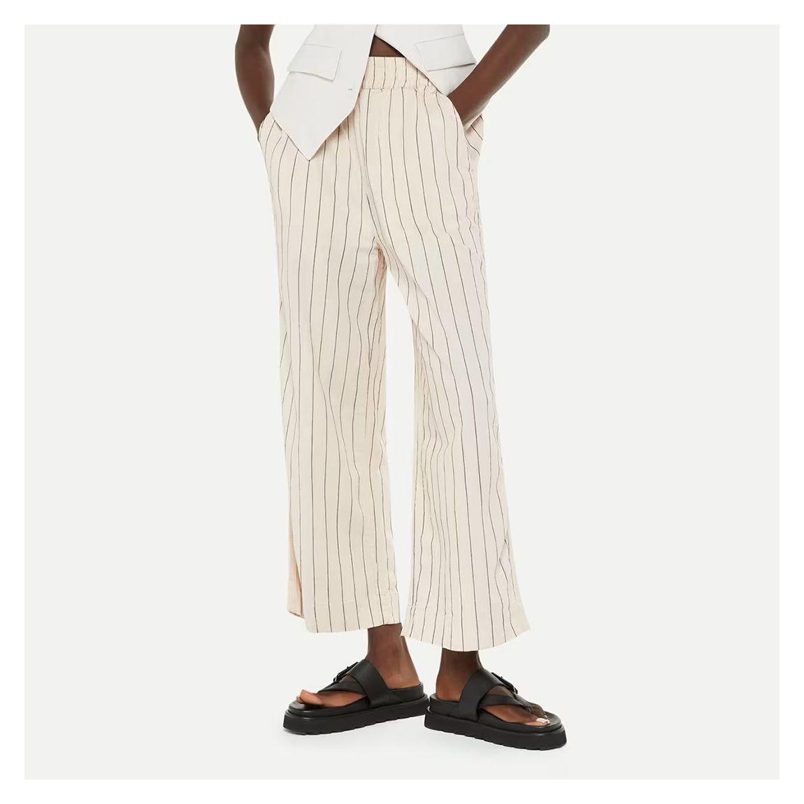 Pantalon En Coton Mélangé À Rayures Natasha Crème main product photo