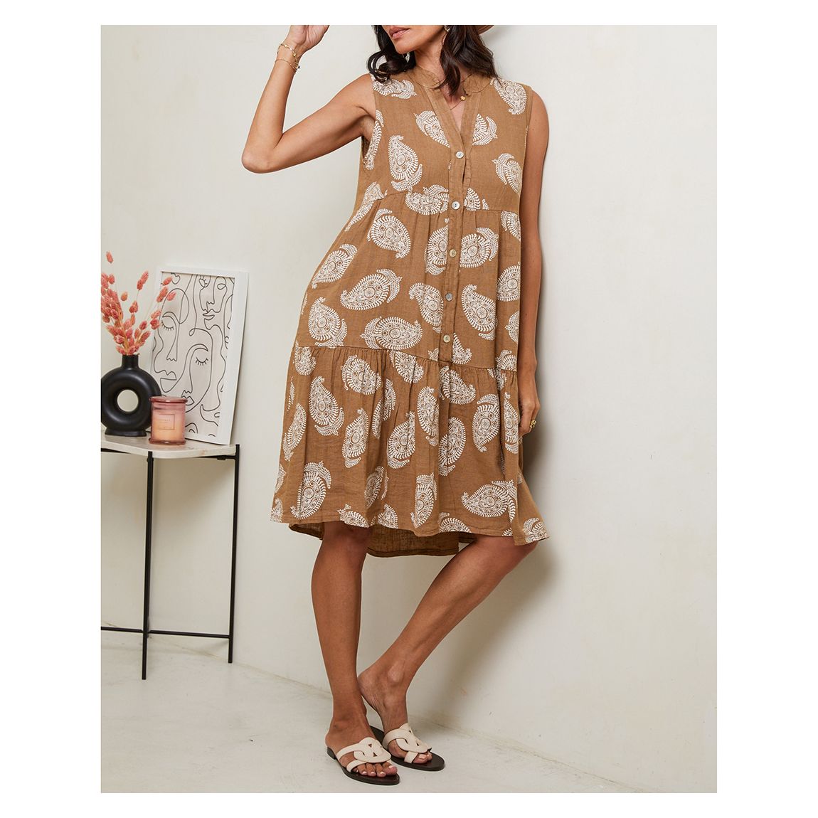 Robe Midi À Col En V Camel main product photo