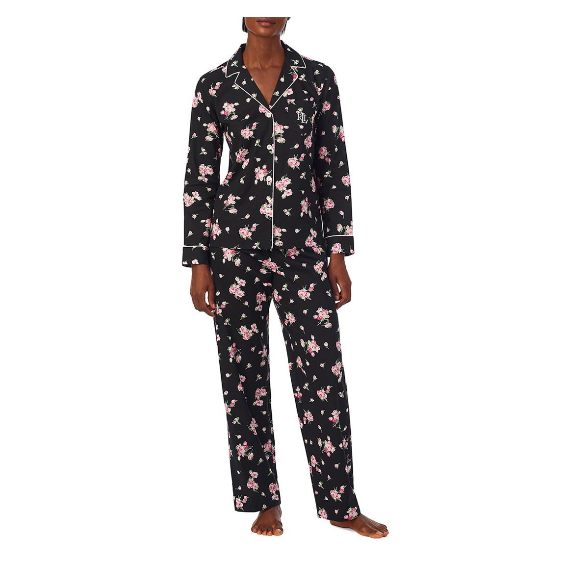 Black Floral Long Pyjama Set main product photo