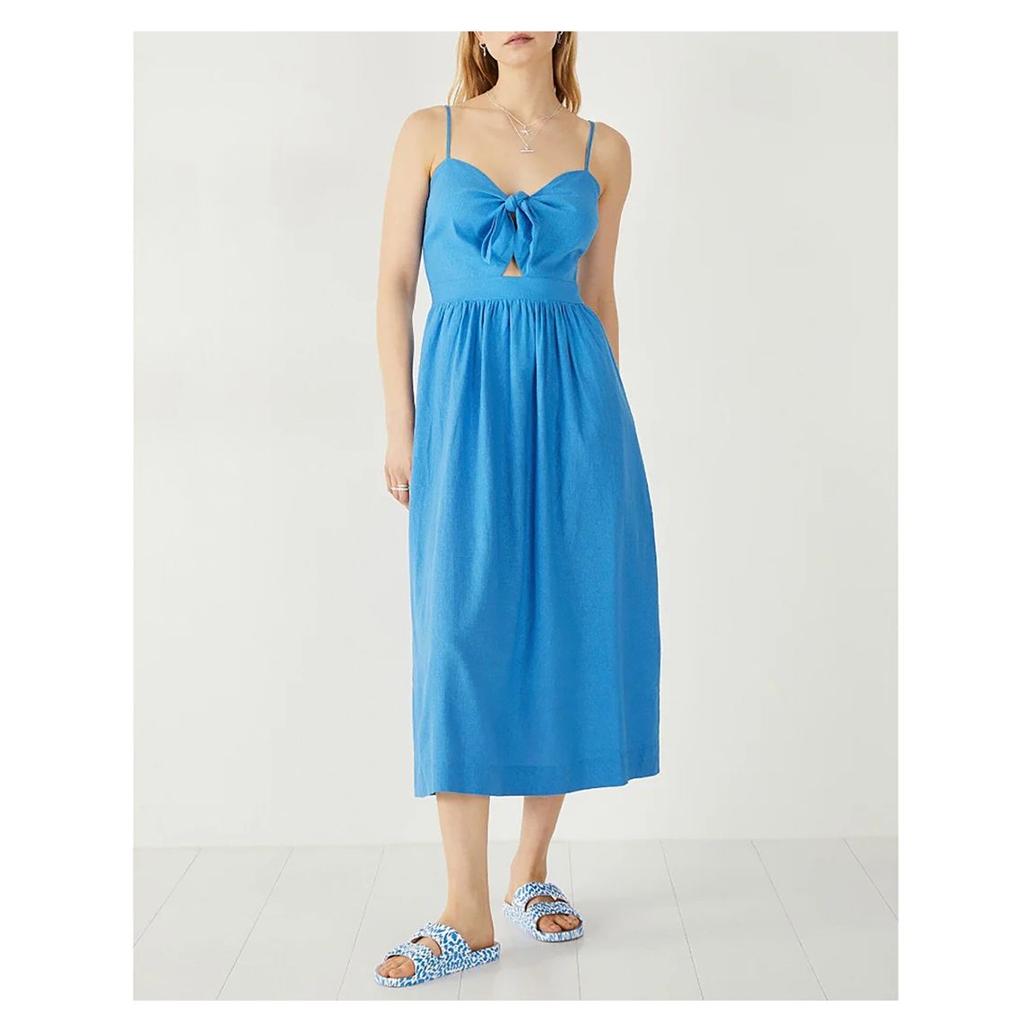 Robe Midi En Lin Mélangé Bleu May main product photo
