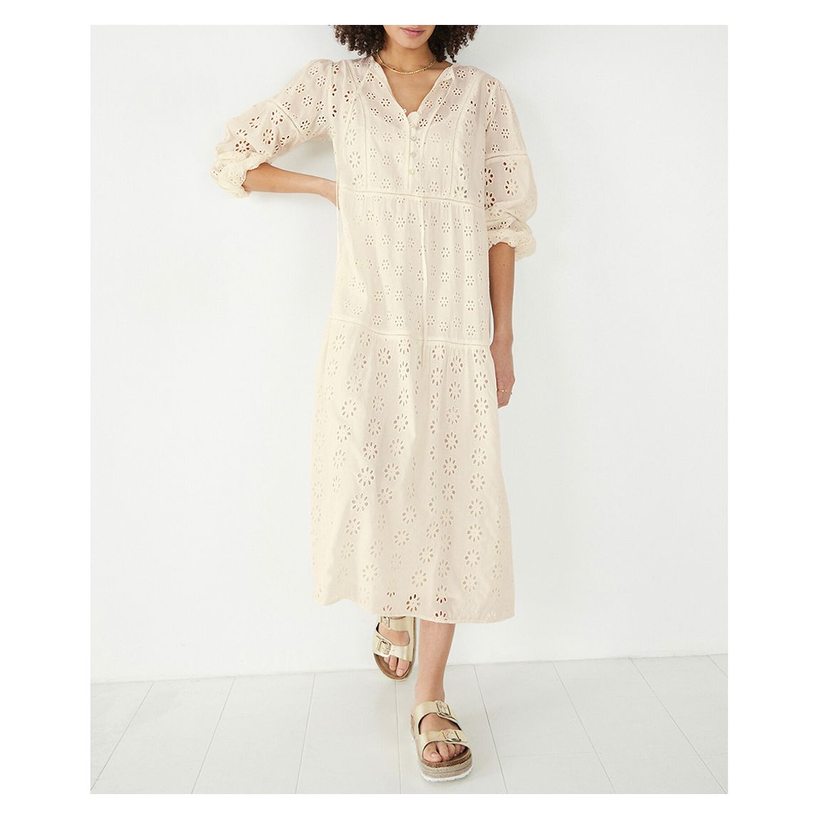 Robe Midi En Coton Brodé Hannah Écru main product photo
