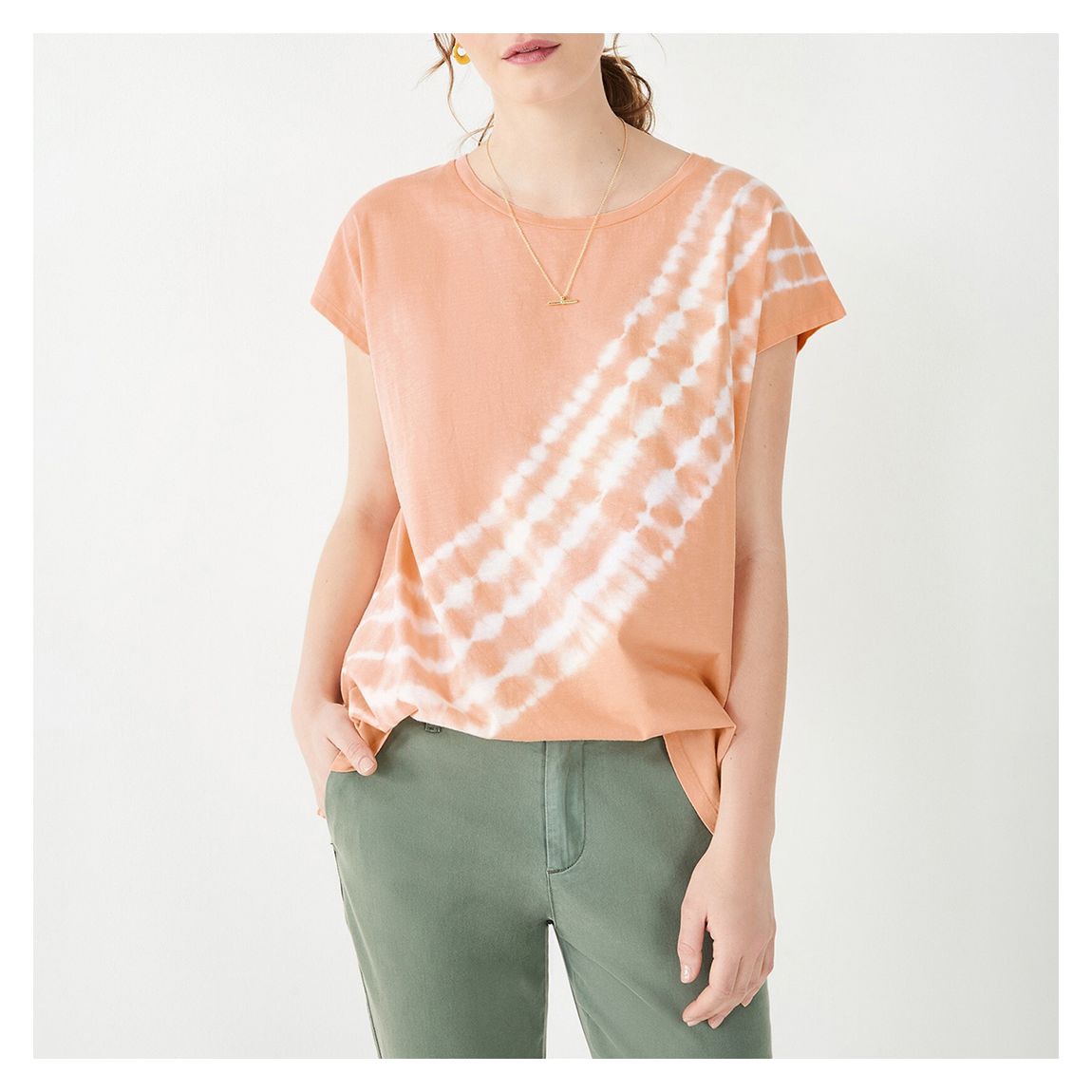 T-Shirt Boyfriend En Coton Tie Dye Corail main product photo