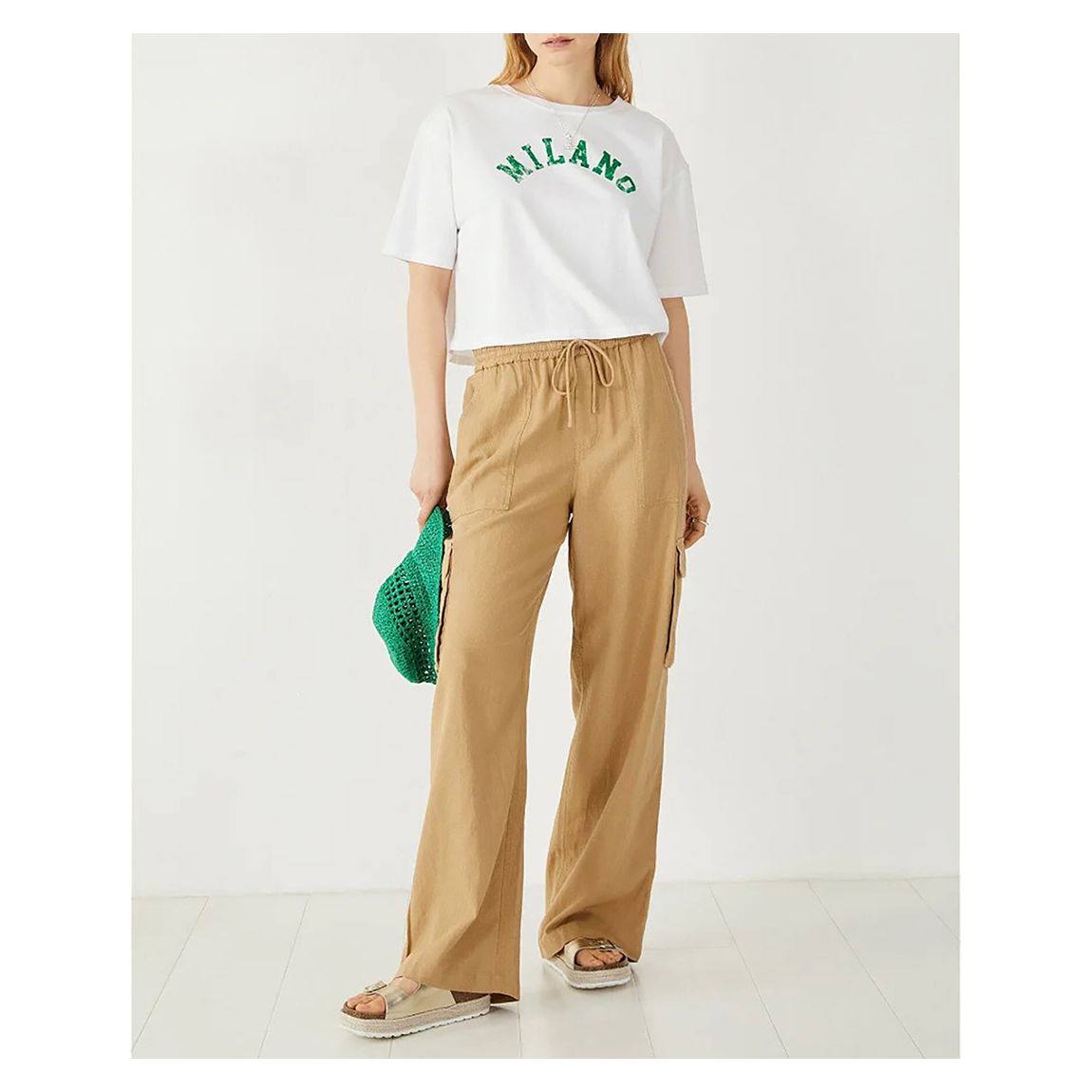 Pantalon En Lin Cargo Caro Marron main product photo