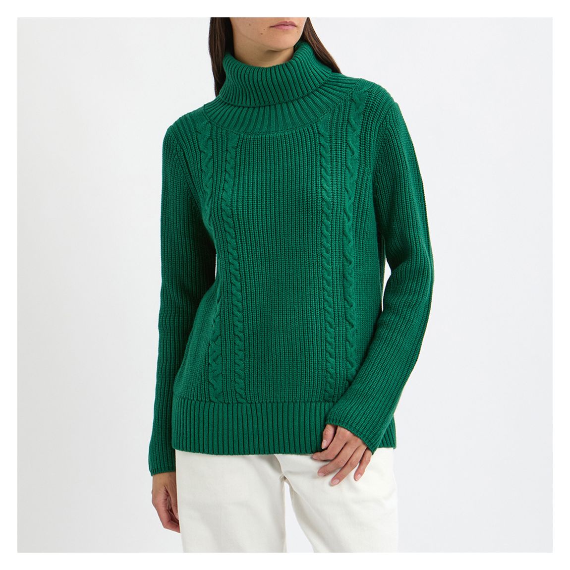 Pull À Col Roulé En Tricot Câblé Vert main product photo