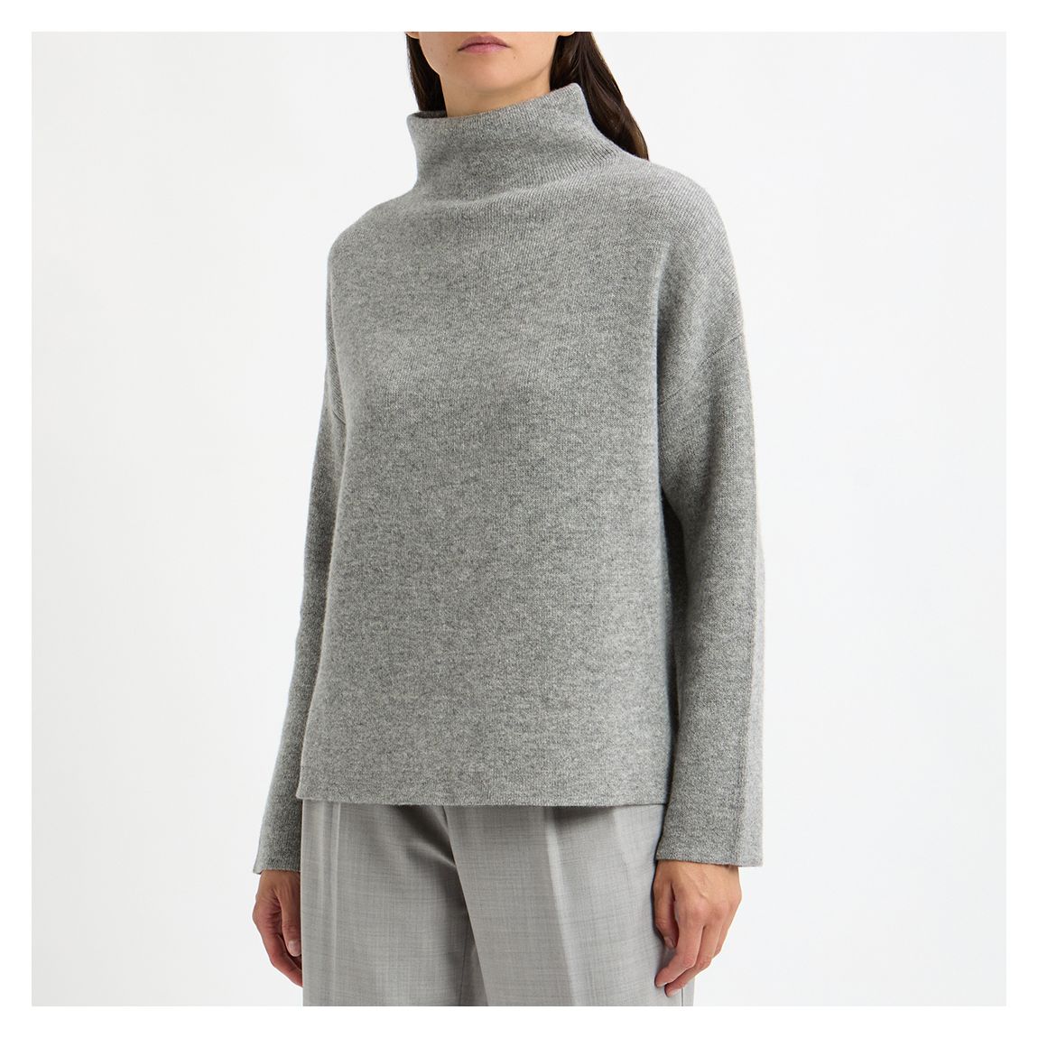 Pull À Col Cheminée En Cachemire Gris main product photo