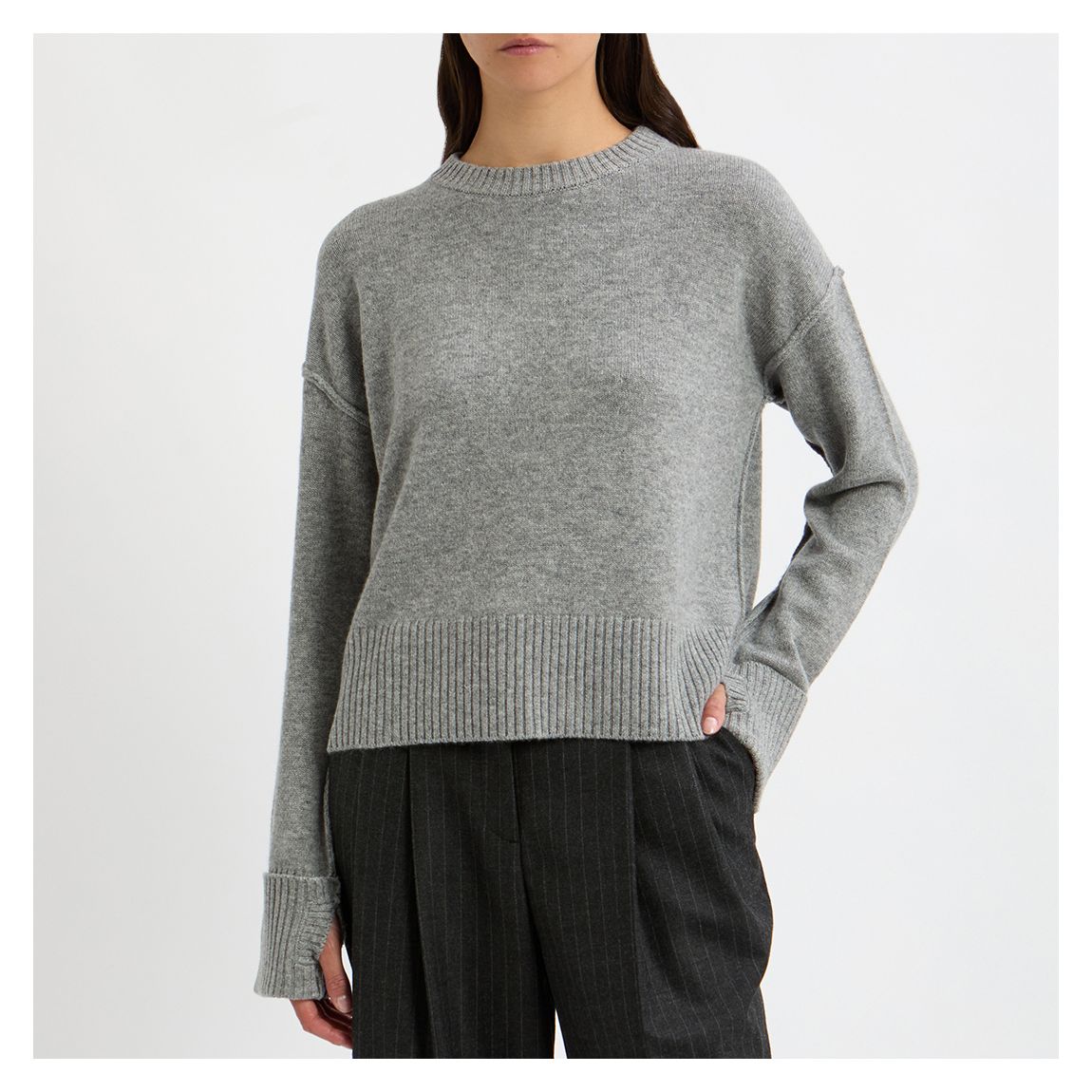 Pull À Col Rond En Cachemire Gris main product photo