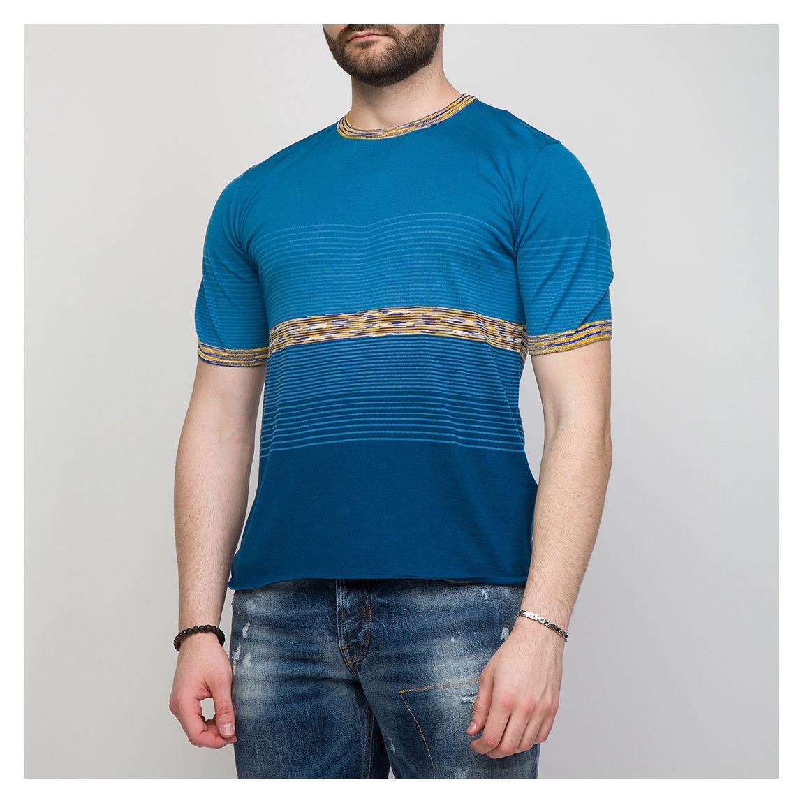 T-Shirt En Laine À Rayures Bleues main product photo