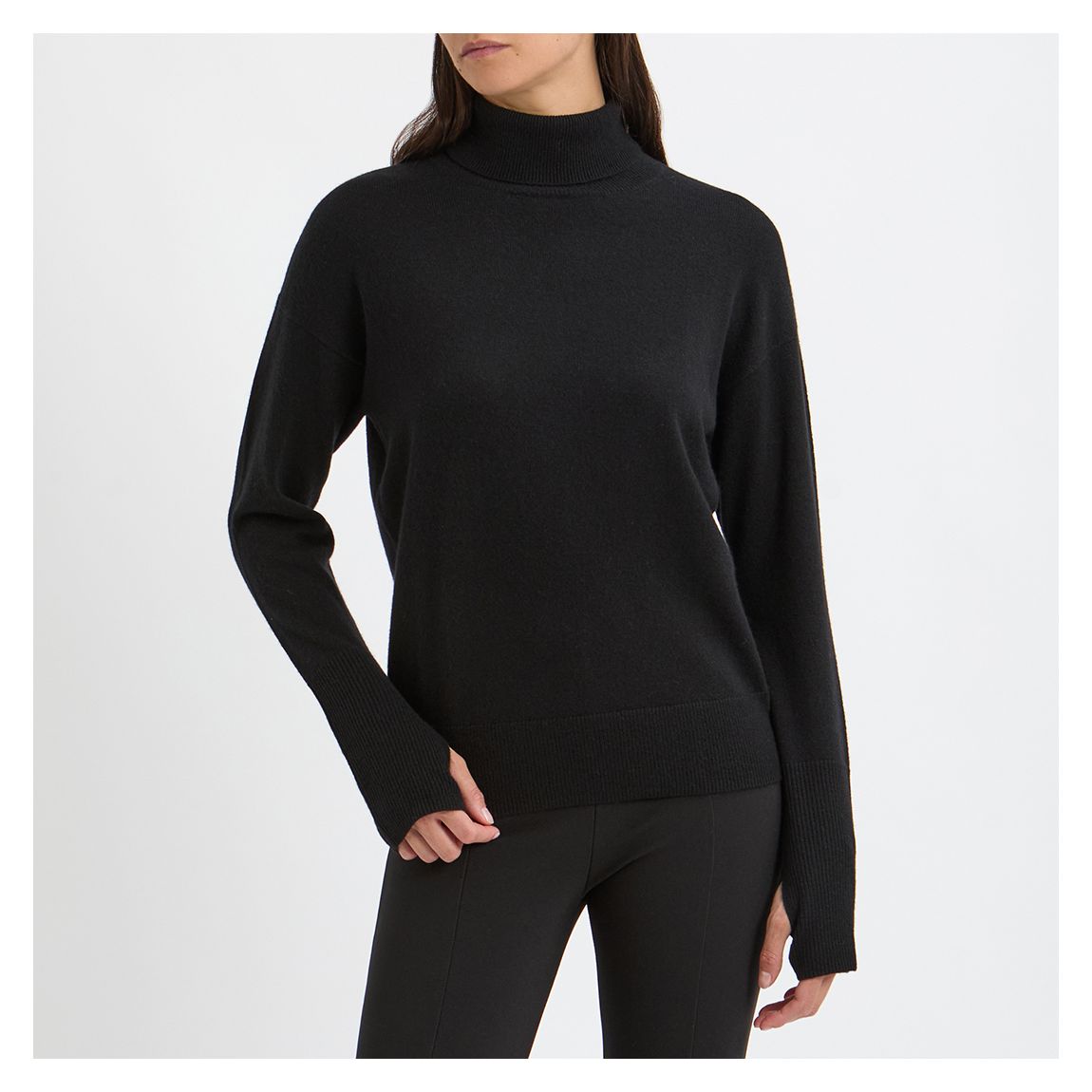 Pull En Cachemire Noir À Col Polo Et Rayures main product photo