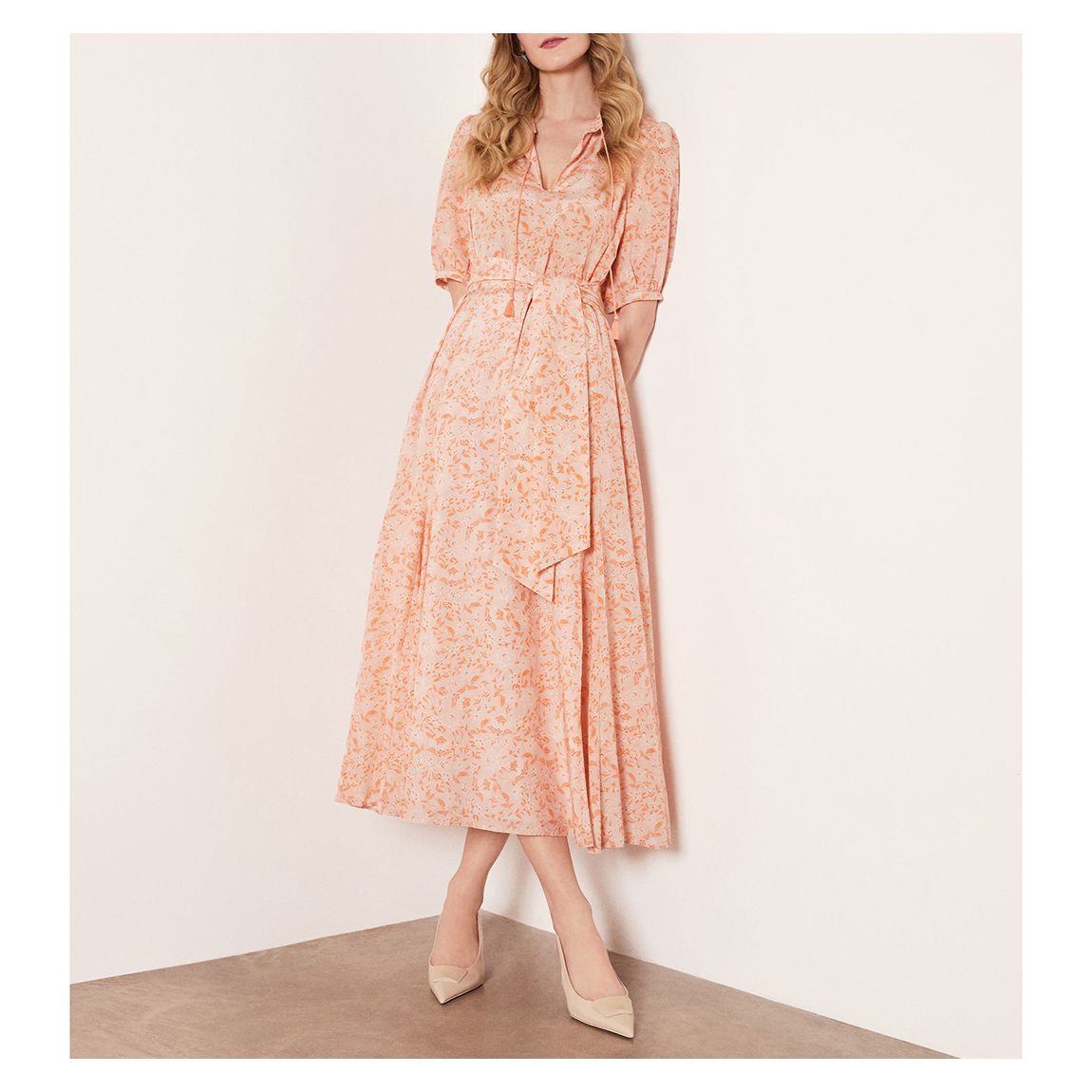 Robe À Col Cravate En Soie Mélangée Rose Lumley main product photo