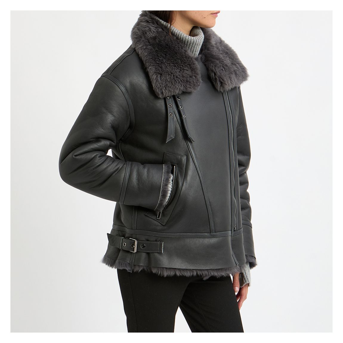 Veste De Motard En Shearling Anthracite main product photo