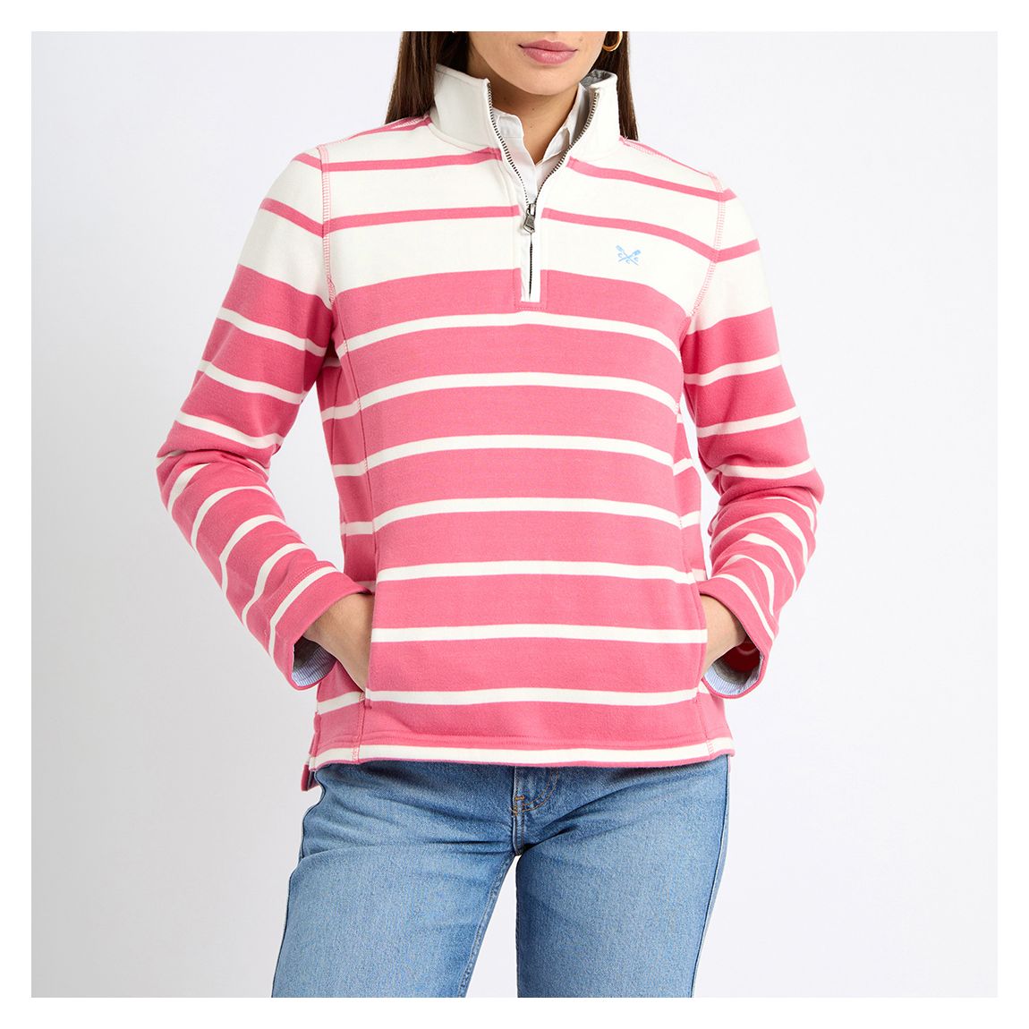Sweat-Shirt Rayé Rose À Demi-Fermeture Éclair main product photo